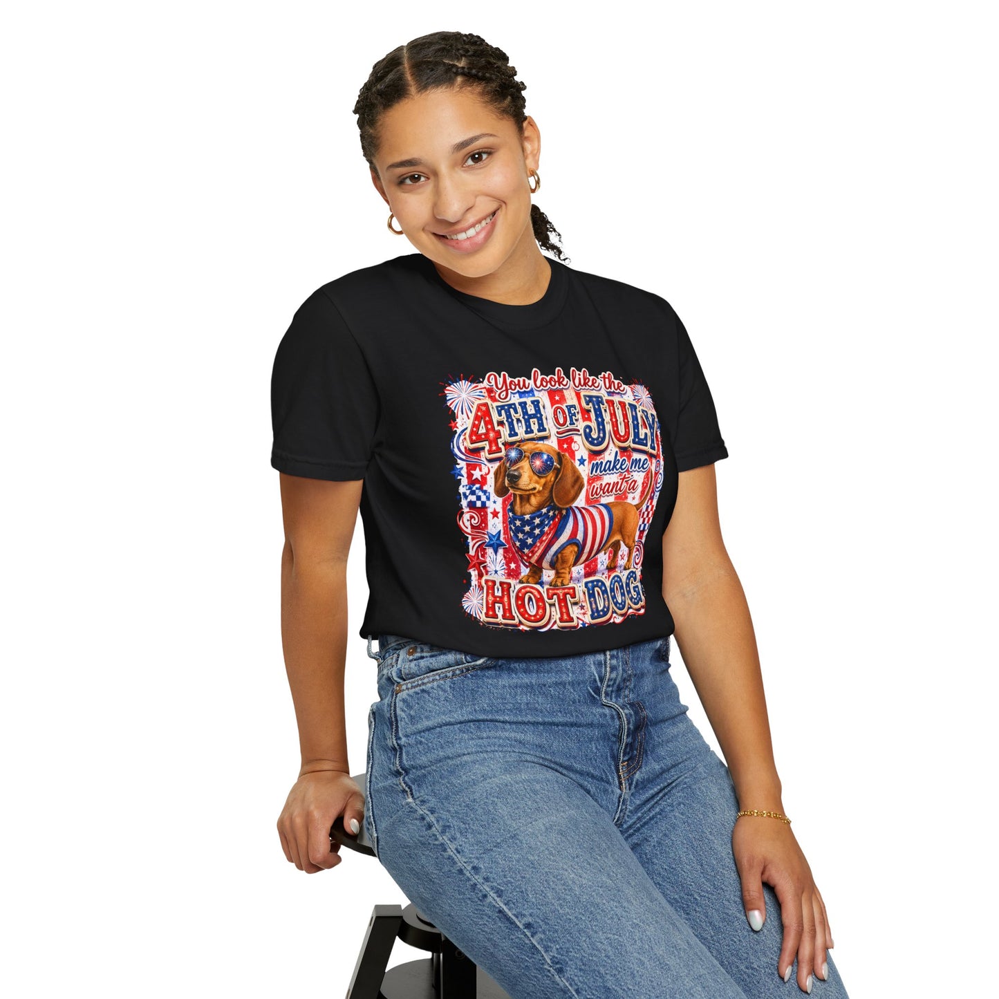 4th of July Hot Dog Dachshund T-Shirt – Patriotic Funny BBQ Tee