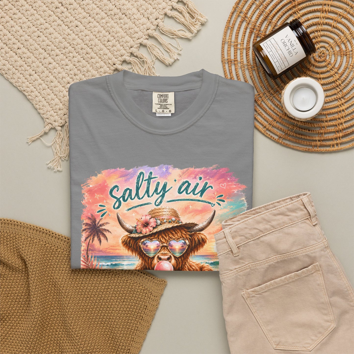 Salty Air "Don't Care" Beach Cow Graphic T-Shirt
