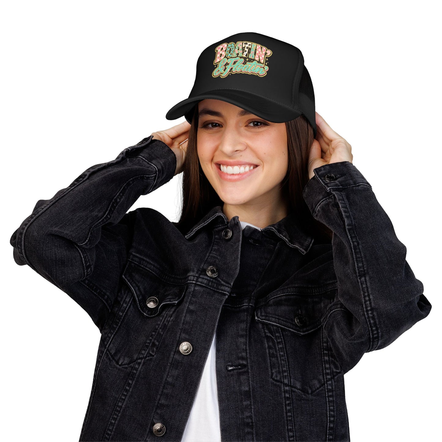 Boatin' & Floatin' Trucker Hat — Retro Floral Pool/Beach Foam Cap