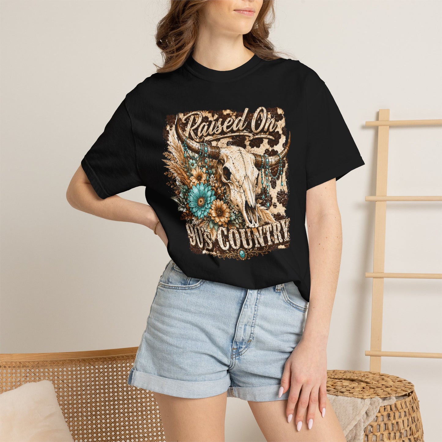 Raised On 90s Country T-Shirt — Vintage Cow Skull Western Tee