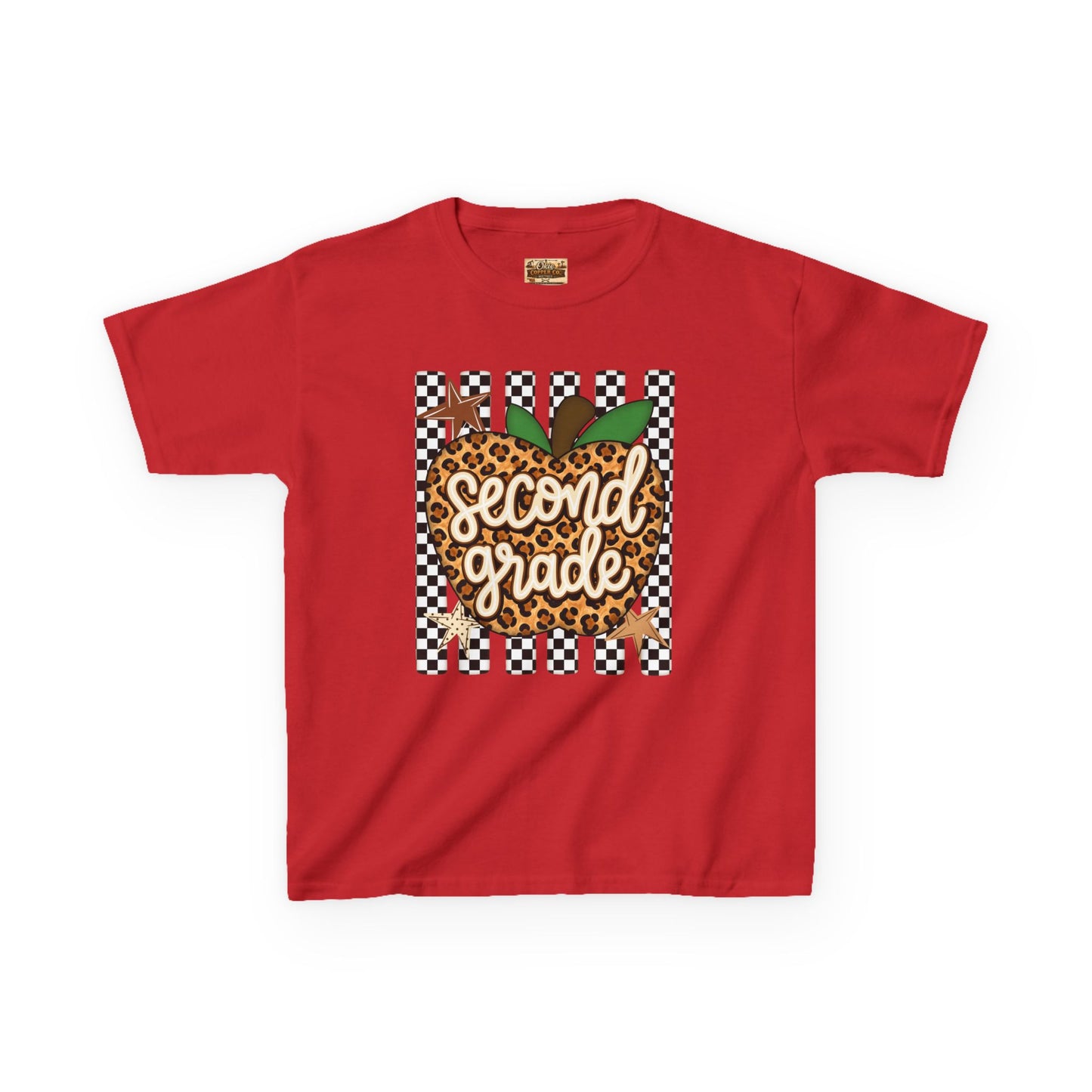 Second Grade Leopard Apple Kids T-Shirt — Back-to-School Teacher Appreciation Tee