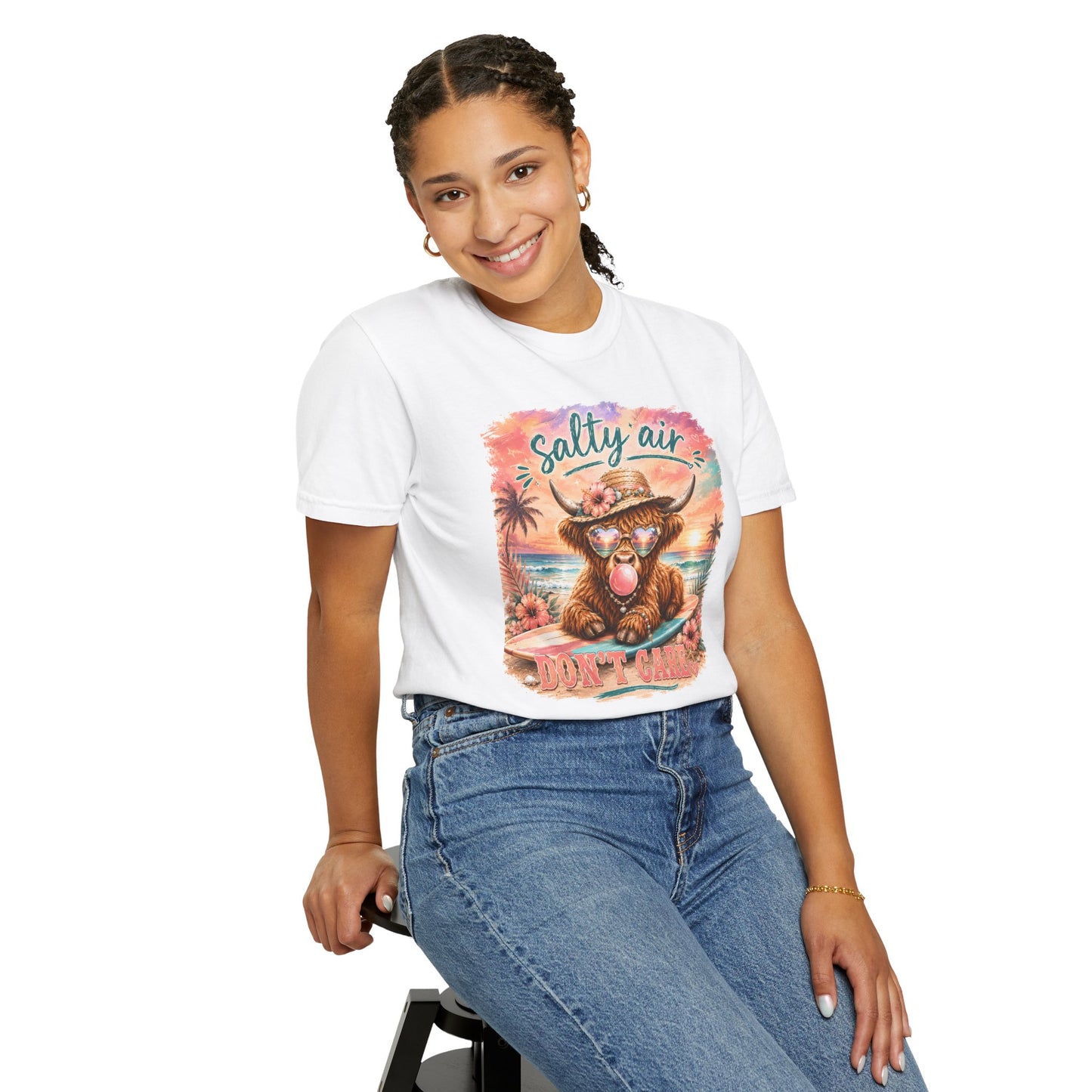 Salty Air "Don't Care" Beach Cow Graphic T-Shirt