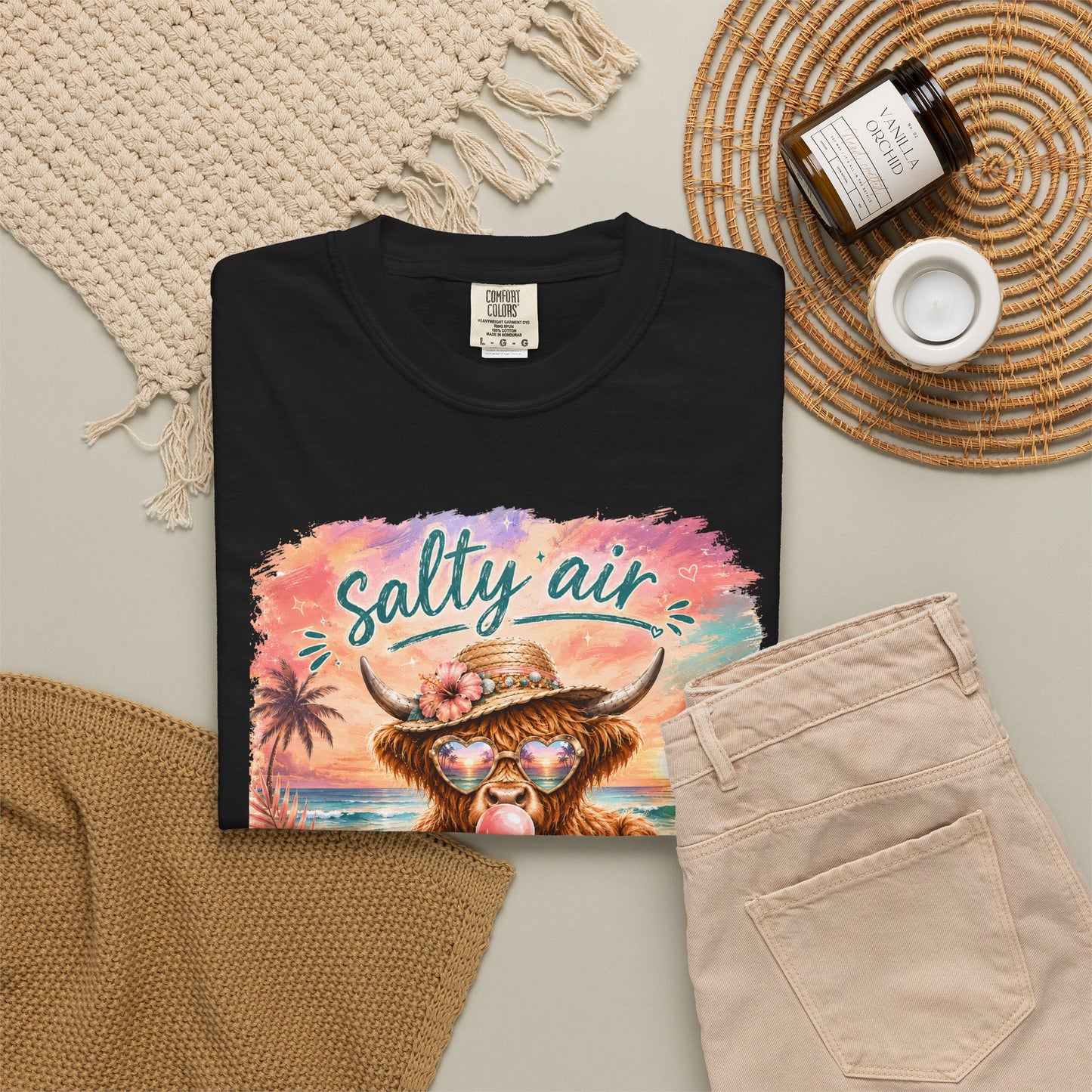 Salty Air "Don't Care" Beach Cow Graphic T-Shirt