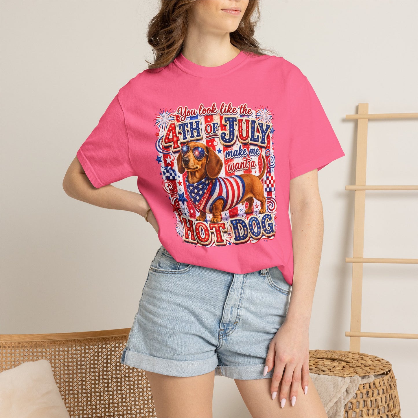 4th of July Hot Dog Dachshund T-Shirt – Patriotic Funny BBQ Tee