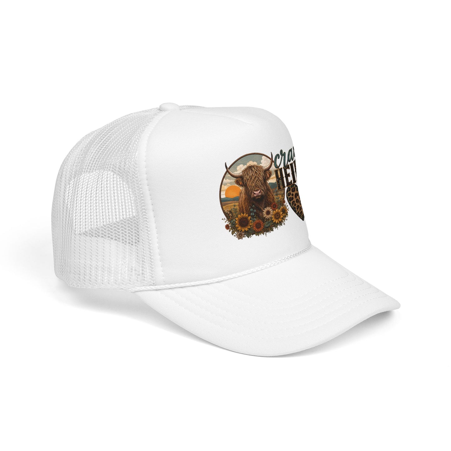 Crazy Heifer Trucker Hat — Sunflower Highland Cow Farm Cap