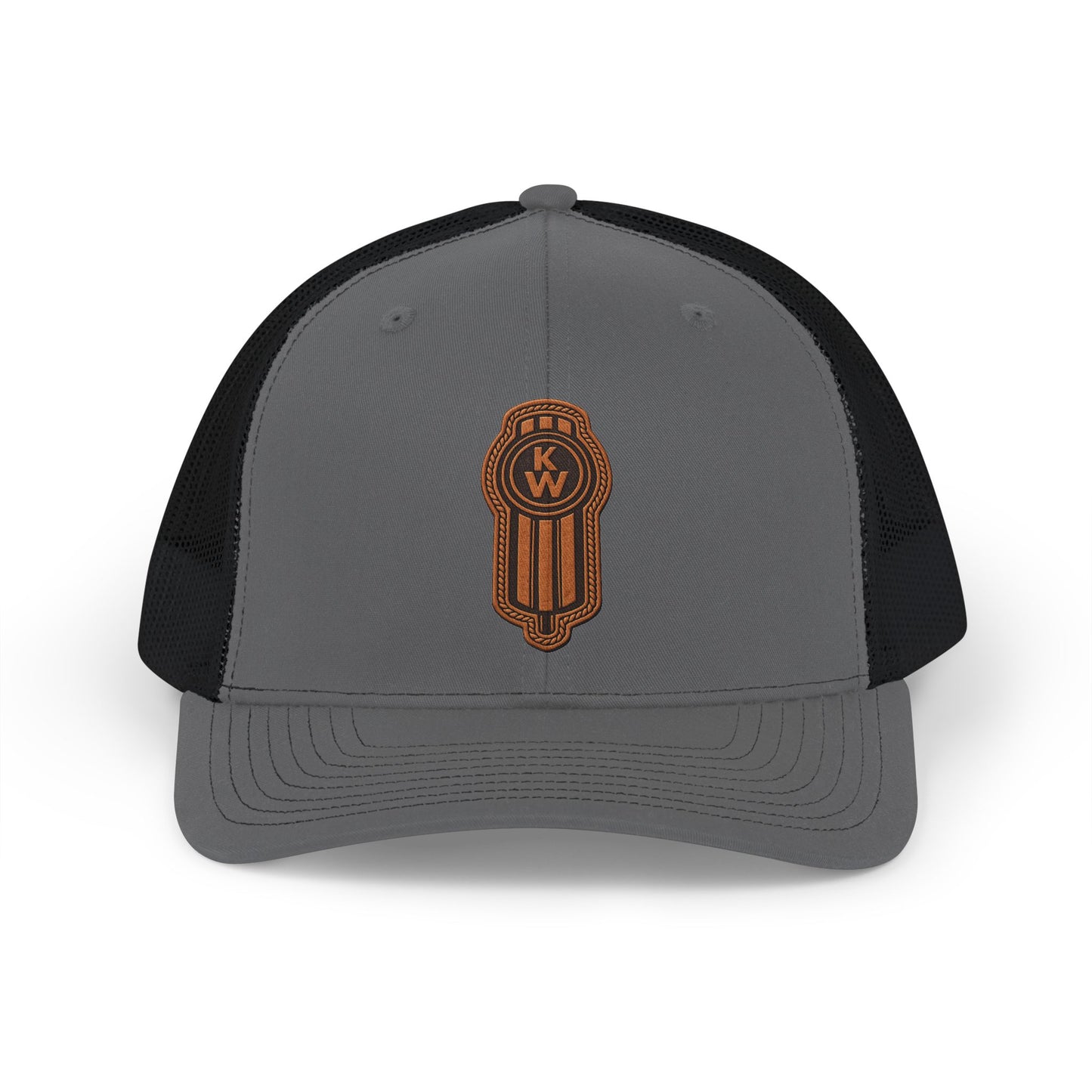 Trucker Cap with Brown Leather Patch Logo – Retro Embroidered Snapback