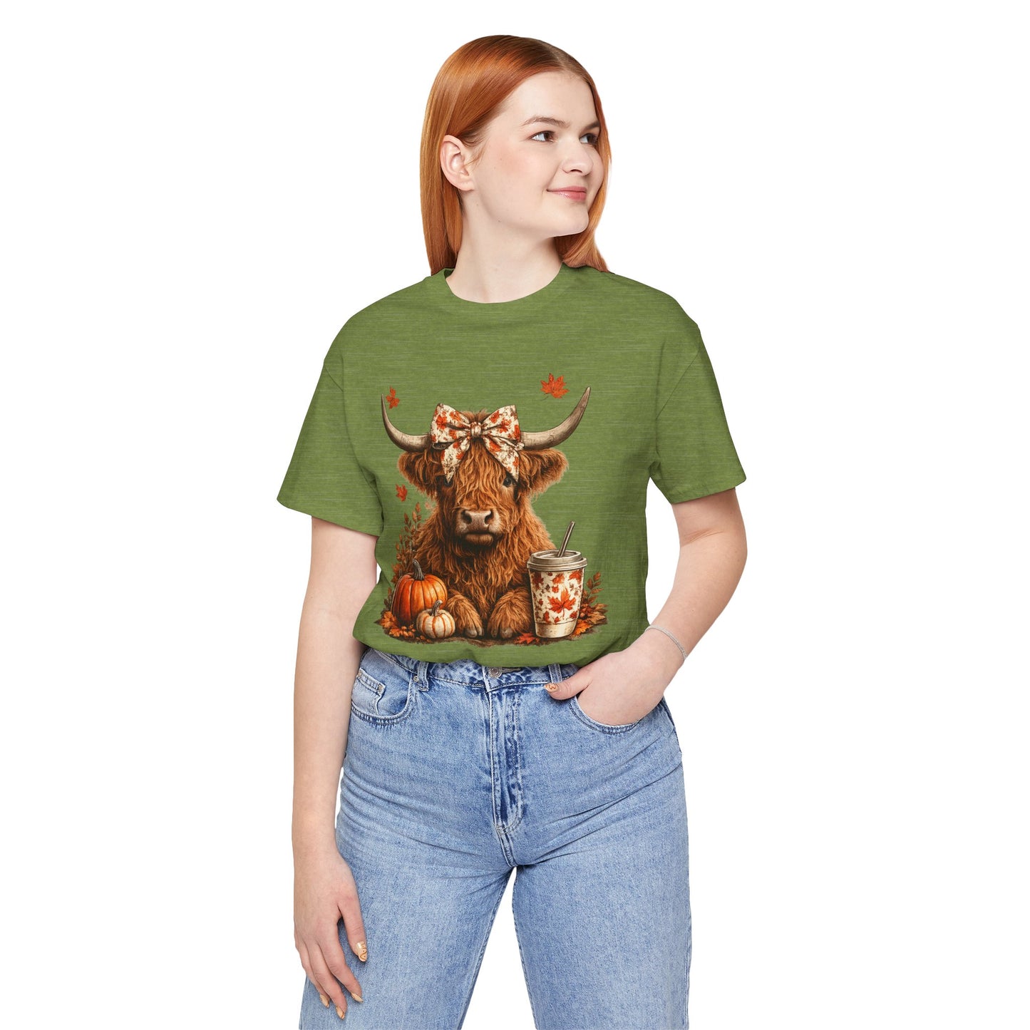 Autumn Highland Cow Tee — Fall Pumpkin Latte Graphic T-Shirt