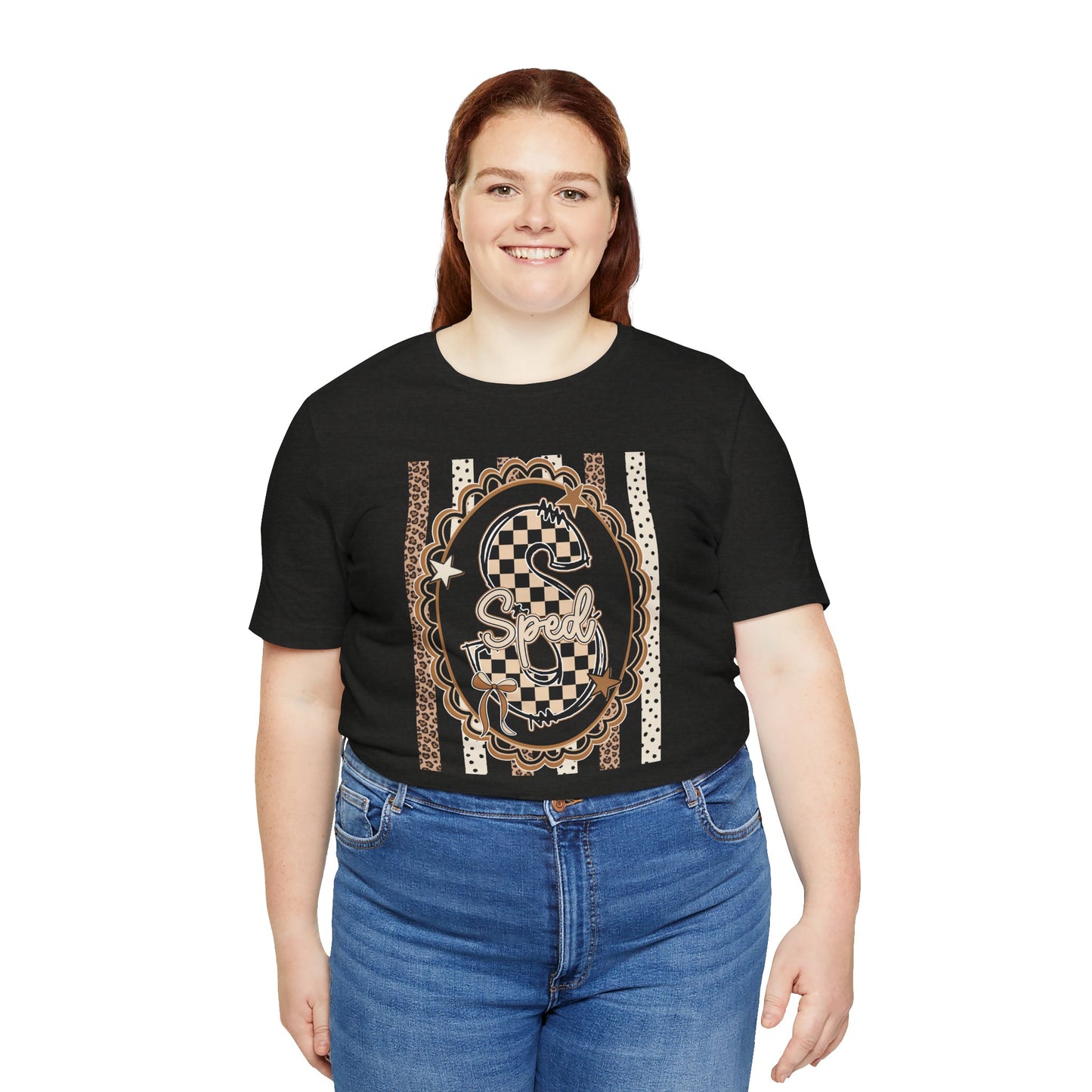Sped S Monogram Tee — Checkerboard Leopard Graphic T-Shirt