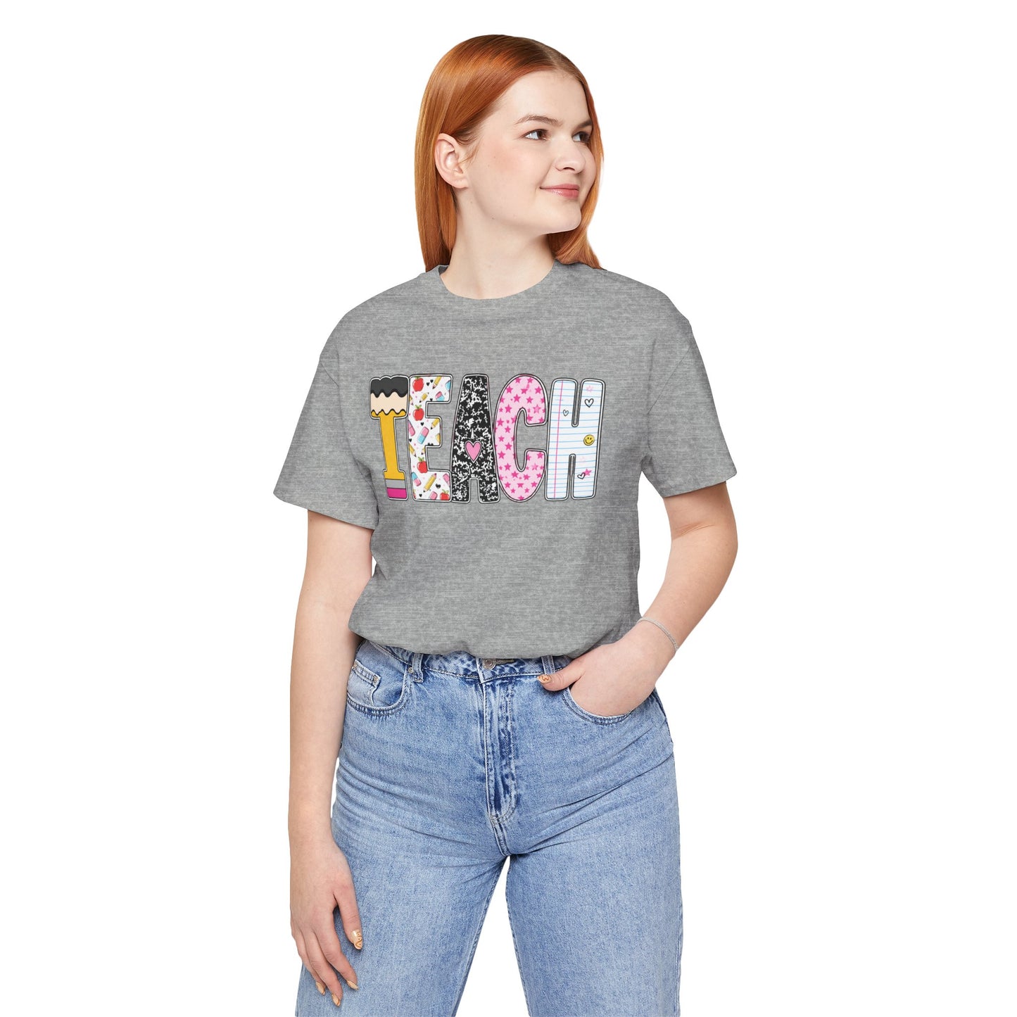 Teach Colorblock Graphic Tee – Cute Patterned Teacher T-Shirt