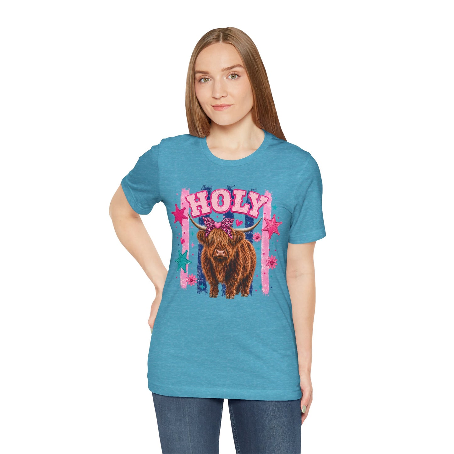 Holy Cow Highland Cow Graphic Tee — Cute Pastel Ranch Shirt