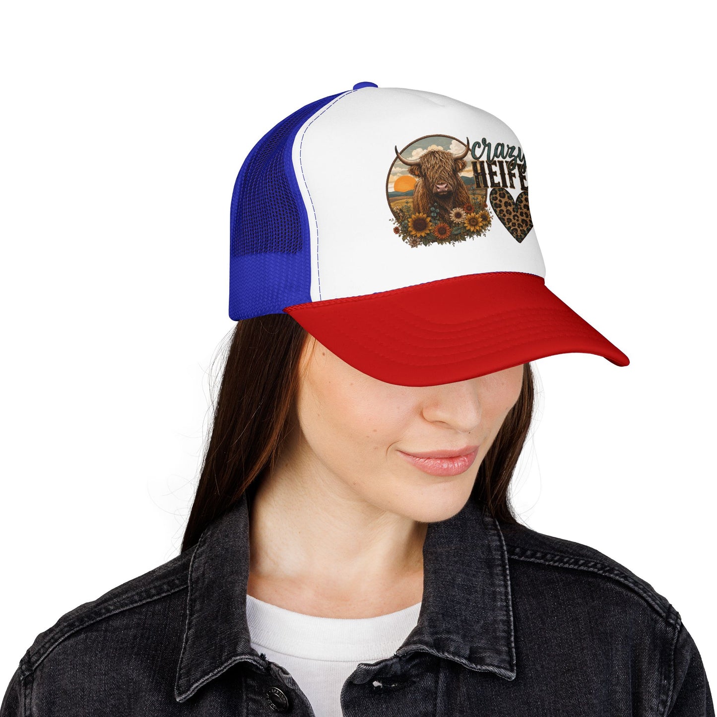 Crazy Heifer Trucker Hat — Sunflower Highland Cow Farm Cap