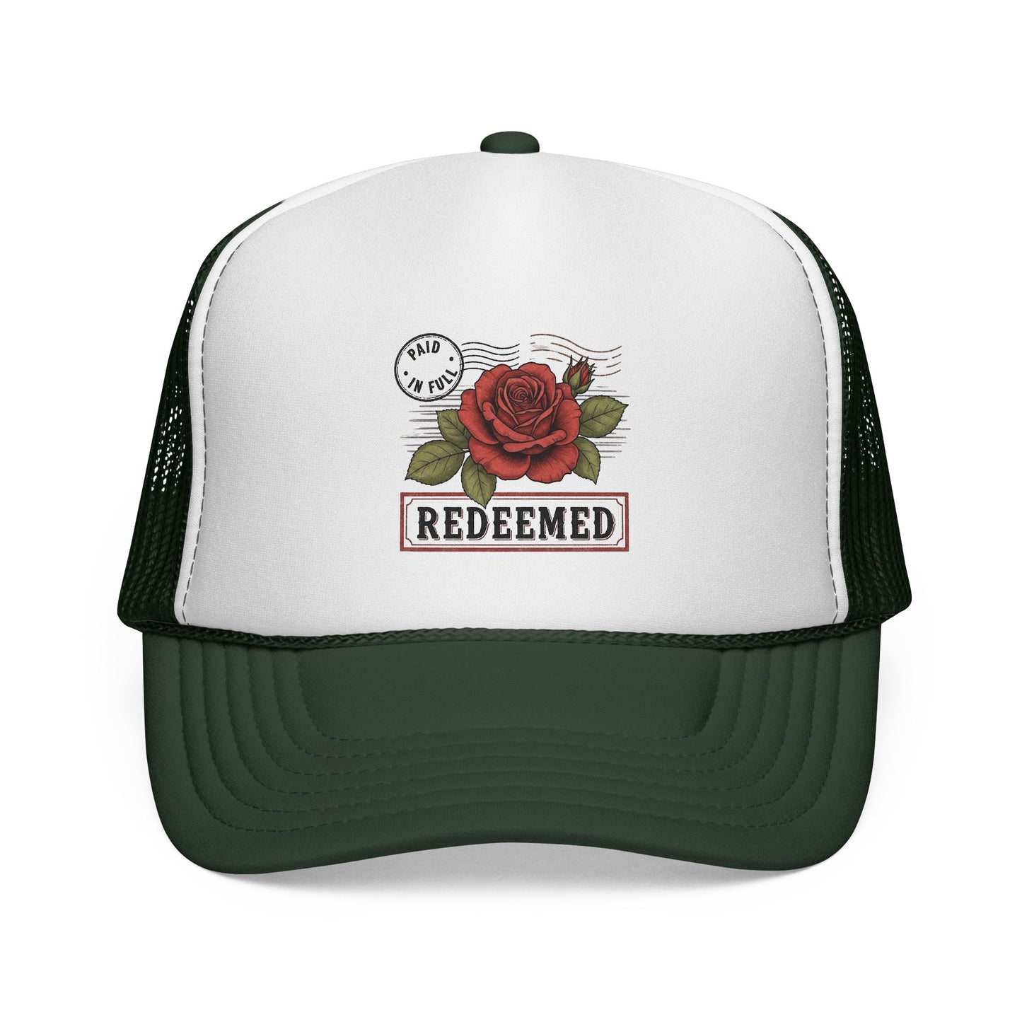 Redeemed Rose Trucker Cap - Vintage Floral Faith Hat