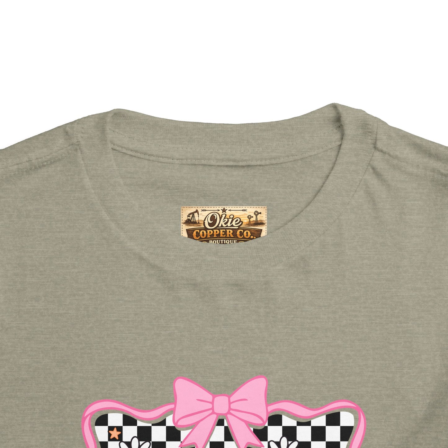 Toddler Tee — Colorful 'Pink' Checkerboard Graphic with Bow