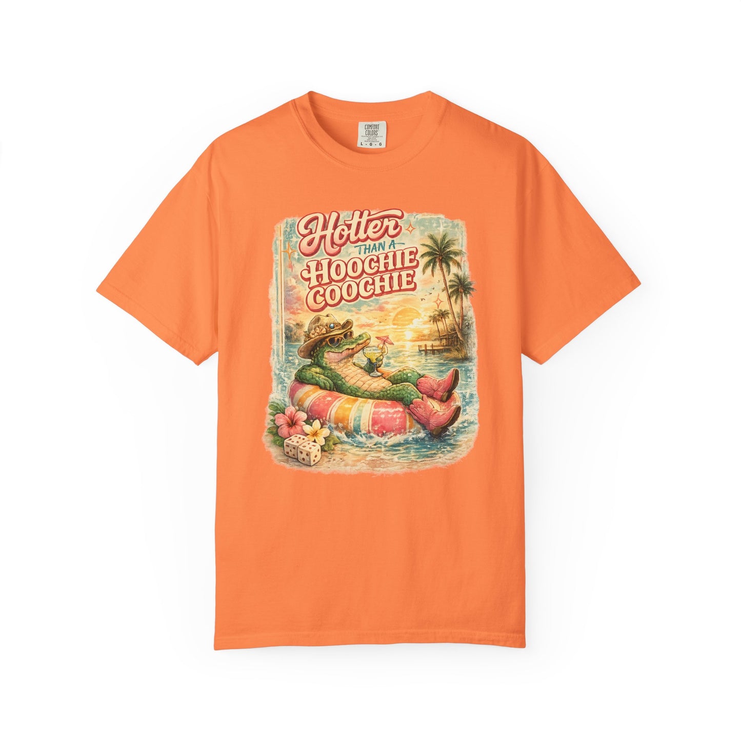 "Hotter Than a Hoochie Coochie" Retro Alligator Beach Graphic