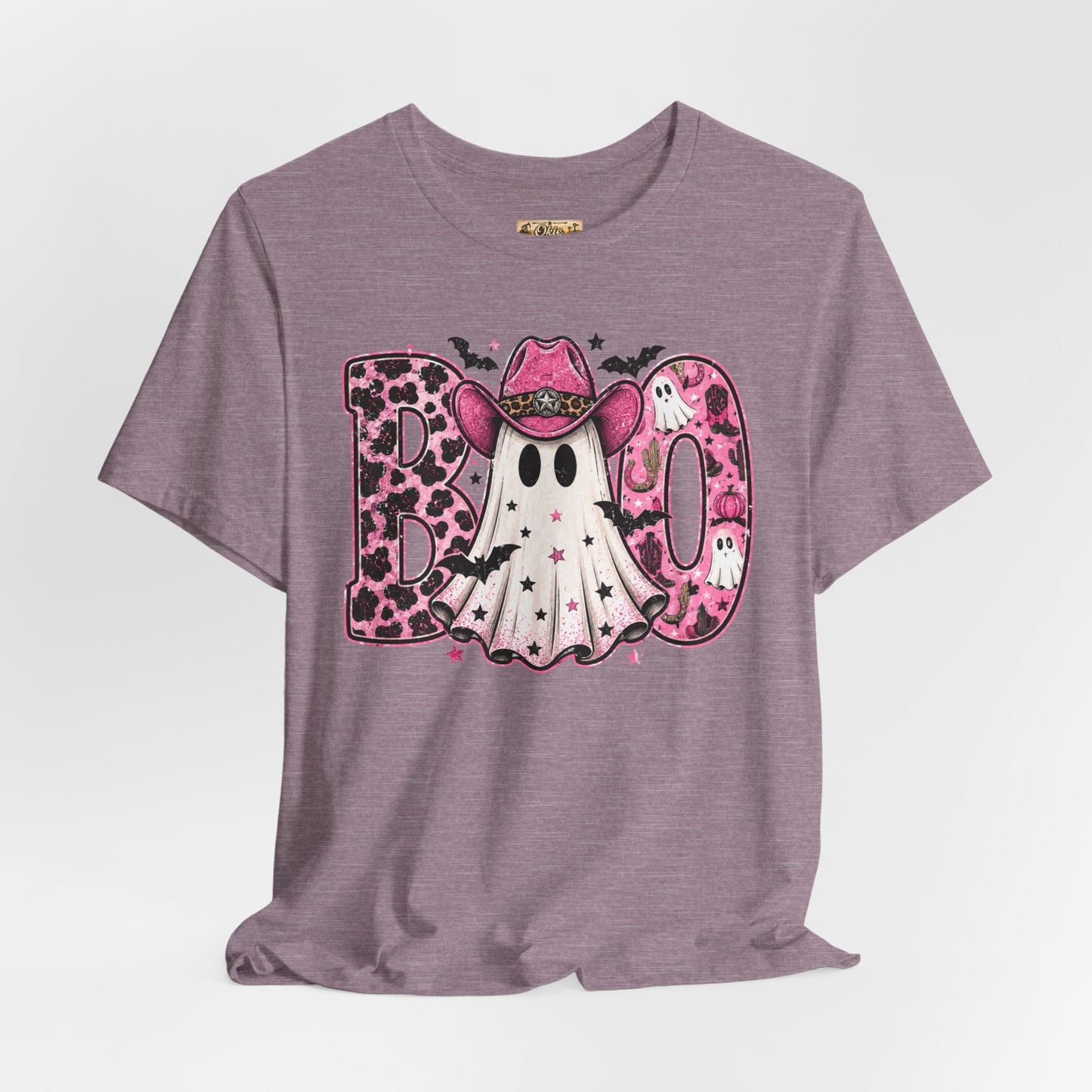 Boo Pink Leopard Ghost Tee — Cute Cowgirl Halloween T-Shirt