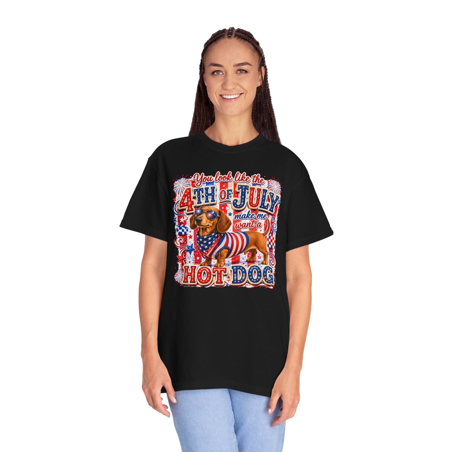 4th of July Hot Dog Dachshund T-Shirt – Patriotic Funny BBQ Tee