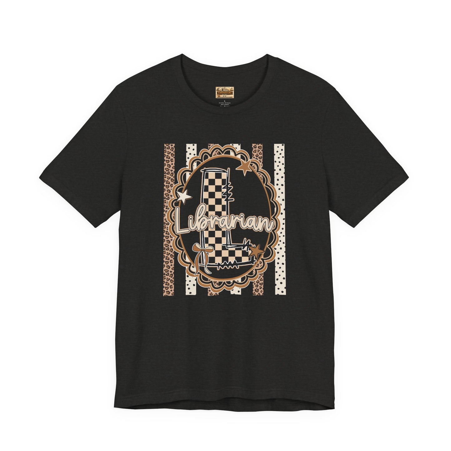 Librarian Checkerboard Letter L Tee — Vintage Booklover Graphic T-Shirt