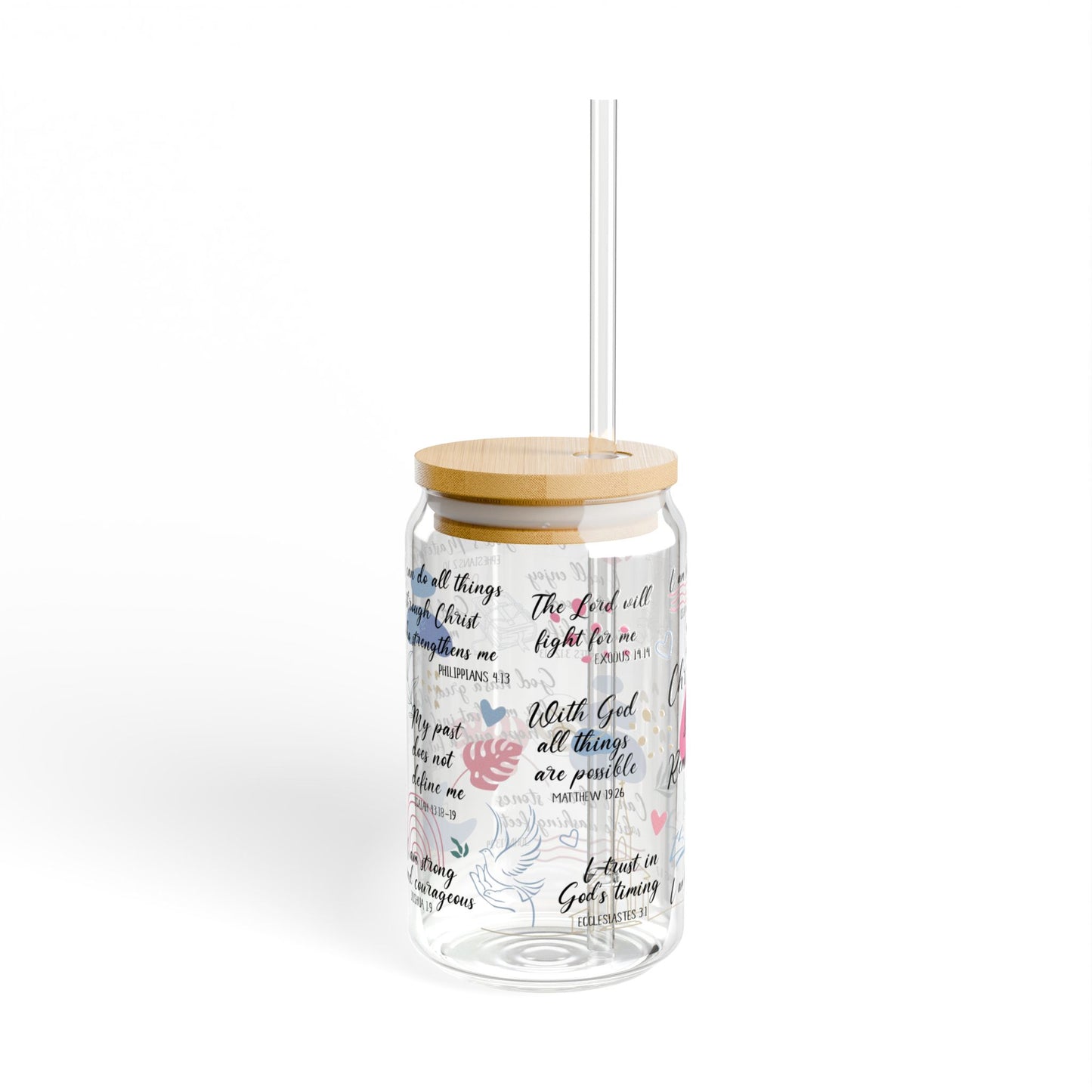 16oz Inspirational Sipper Glass — Christian Daily Reminders Floral Design