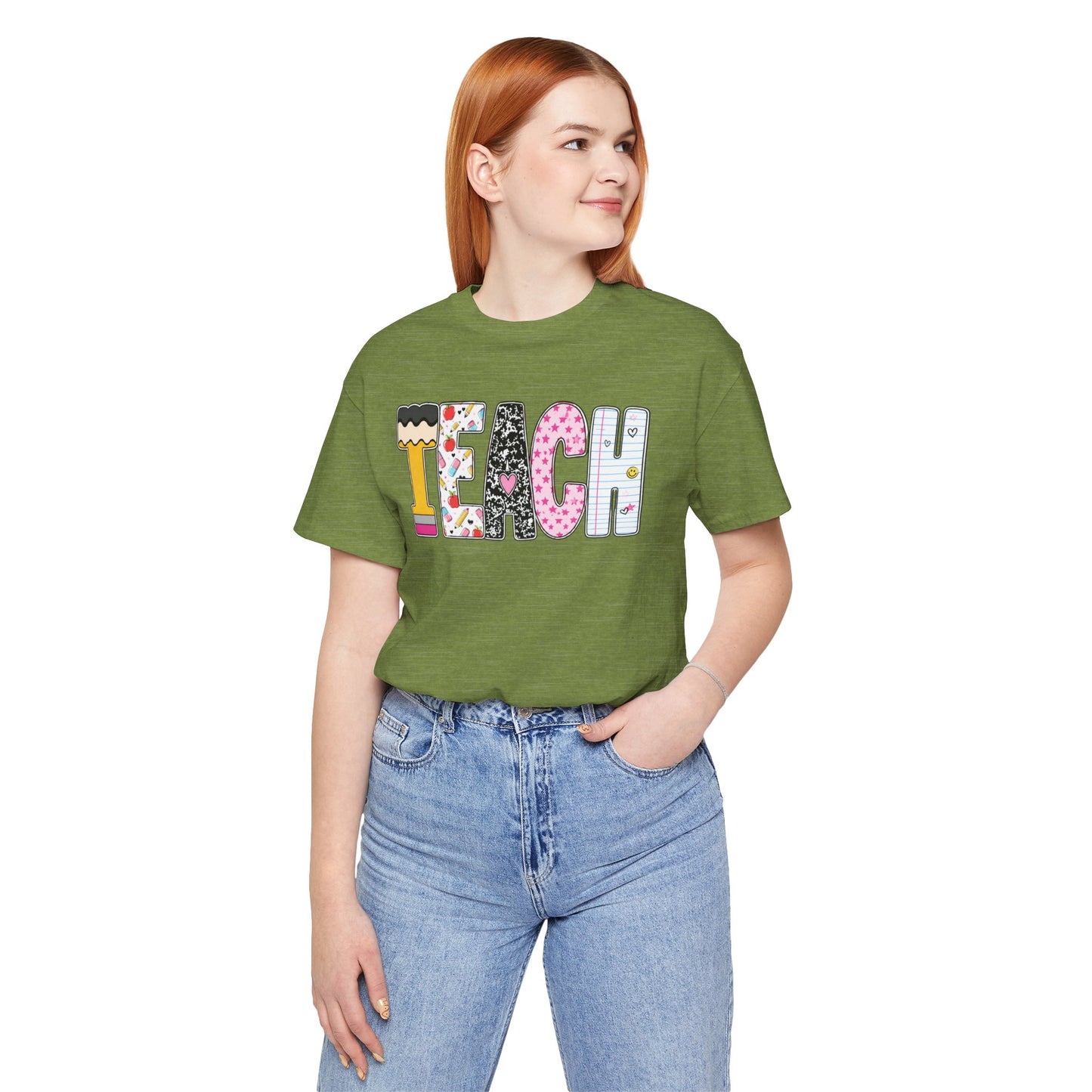 Teach Colorblock Graphic Tee – Cute Patterned Teacher T-Shirt