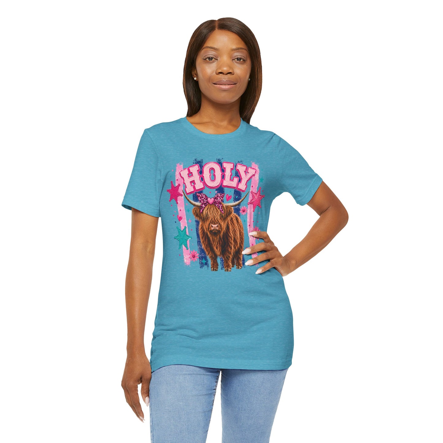 Holy Cow Highland Cow Graphic Tee — Cute Pastel Ranch Shirt