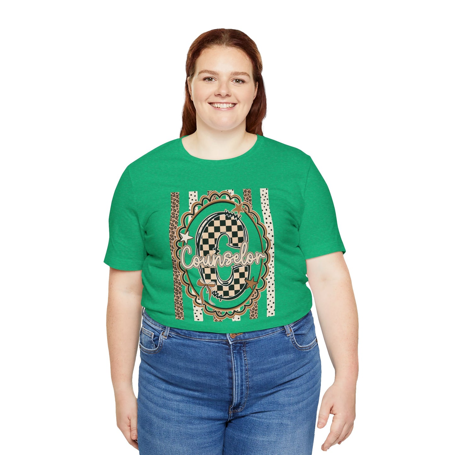 Counselor Tee — Retro Checkerboard & Leopard Print Graphic T-Shirt