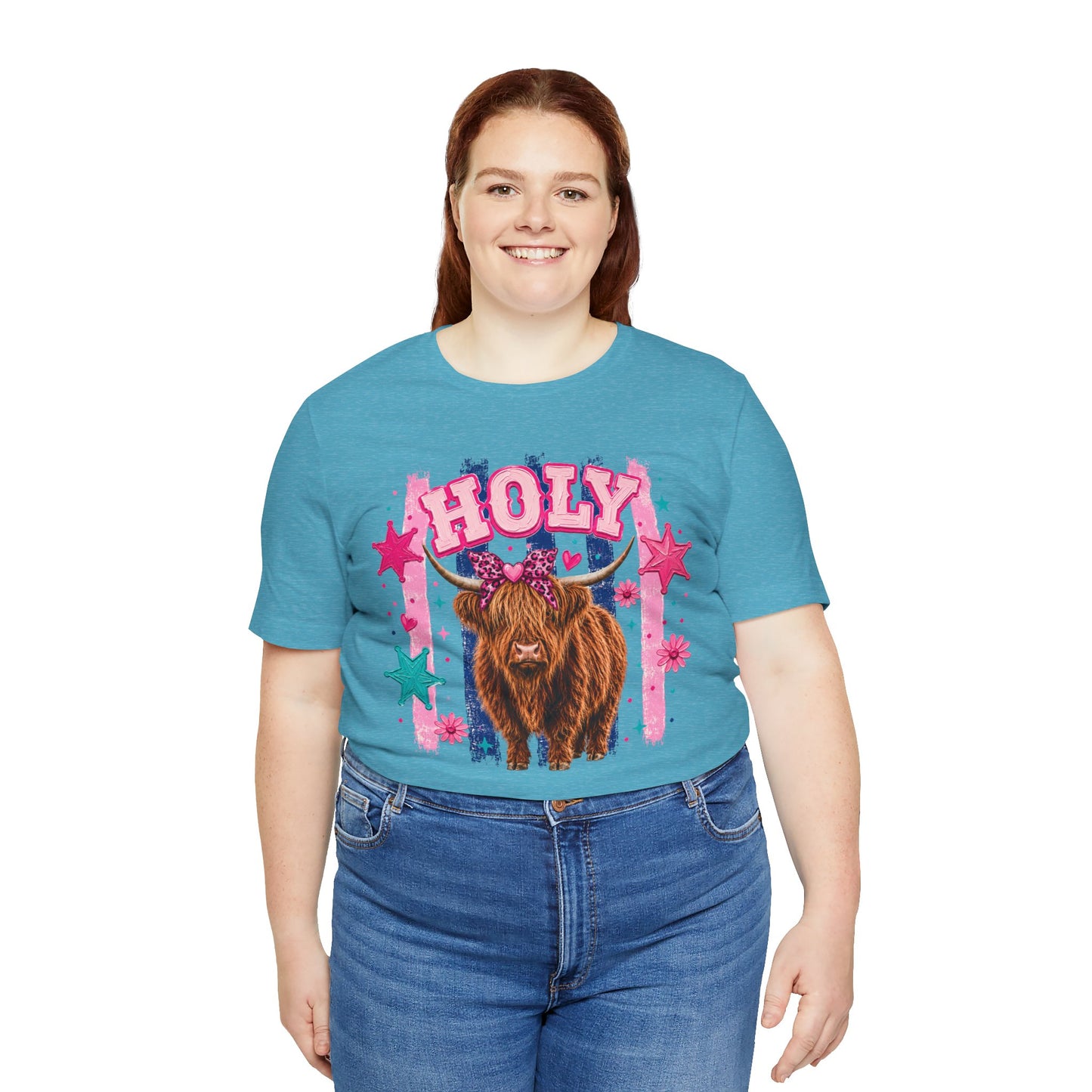 Holy Cow Highland Cow Graphic Tee — Cute Pastel Ranch Shirt