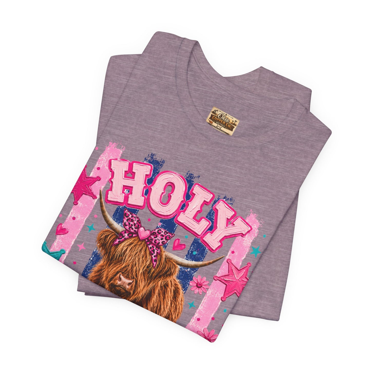Holy Cow Highland Cow Graphic Tee — Cute Pastel Ranch Shirt