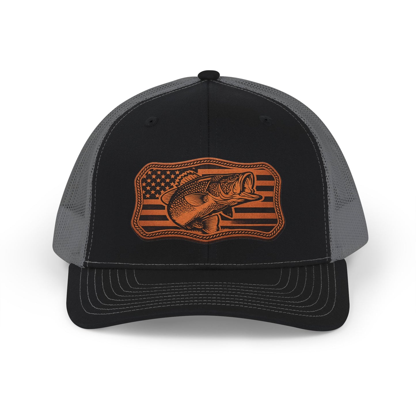 Trucker Hat — Leather Patch Bass Flag Design