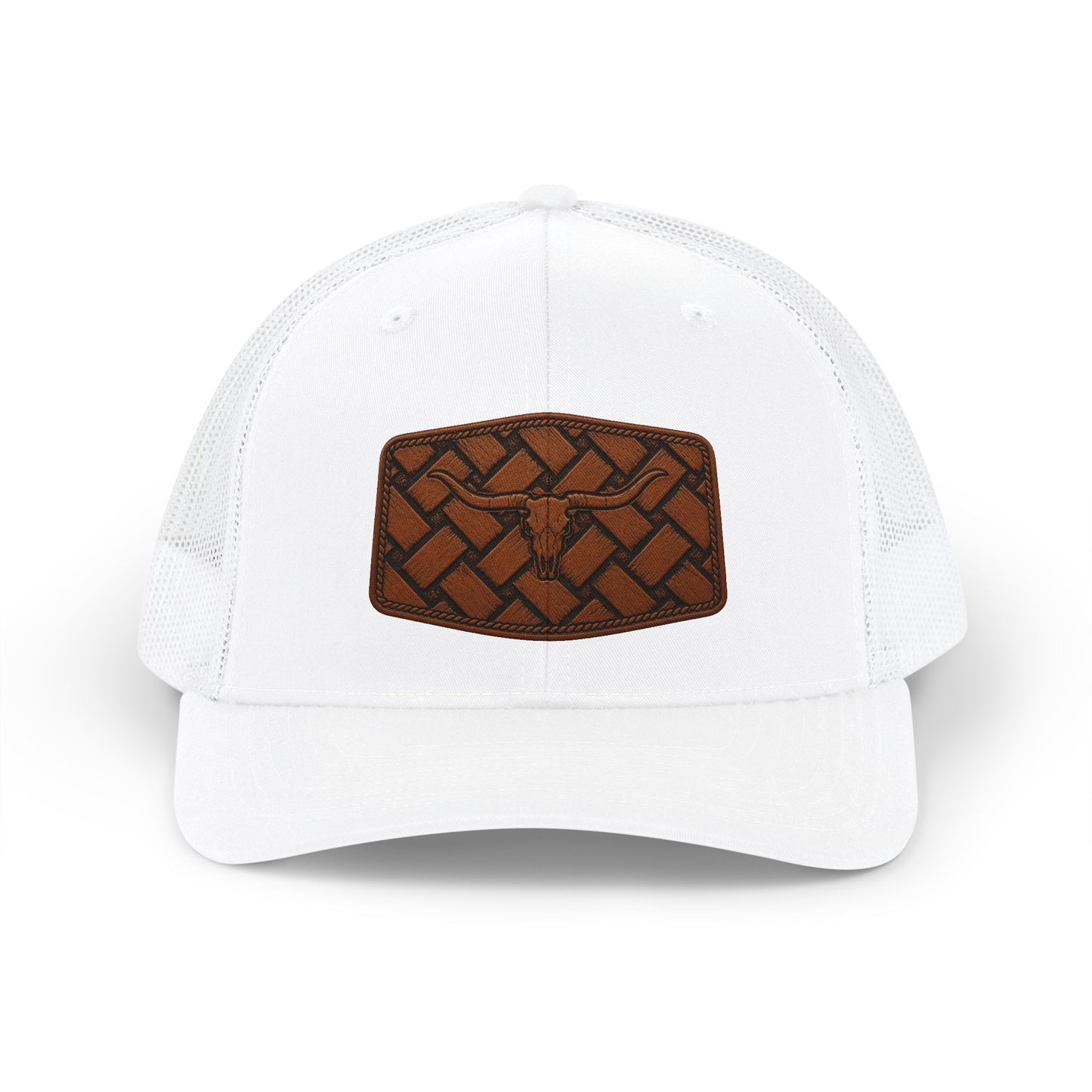 Brown Woven Leather Patch Trucker Cap