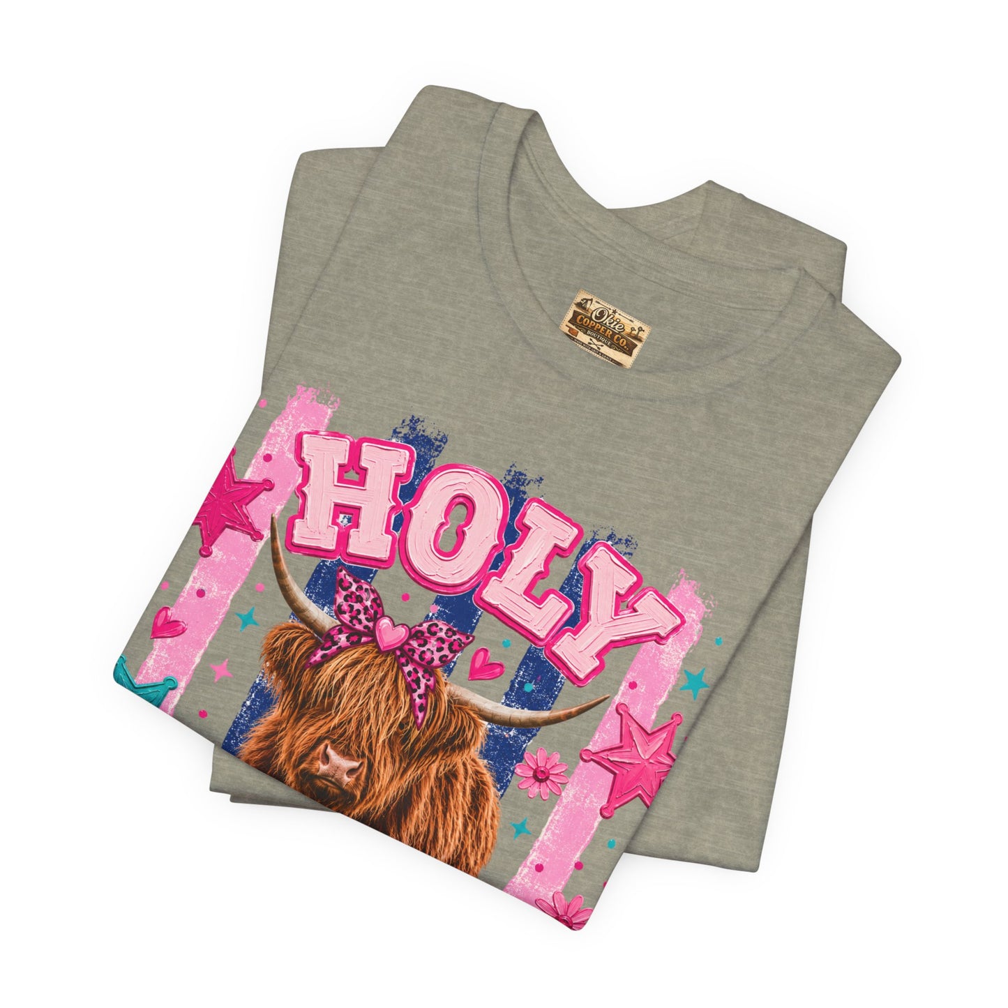 Holy Cow Highland Cow Graphic Tee — Cute Pastel Ranch Shirt
