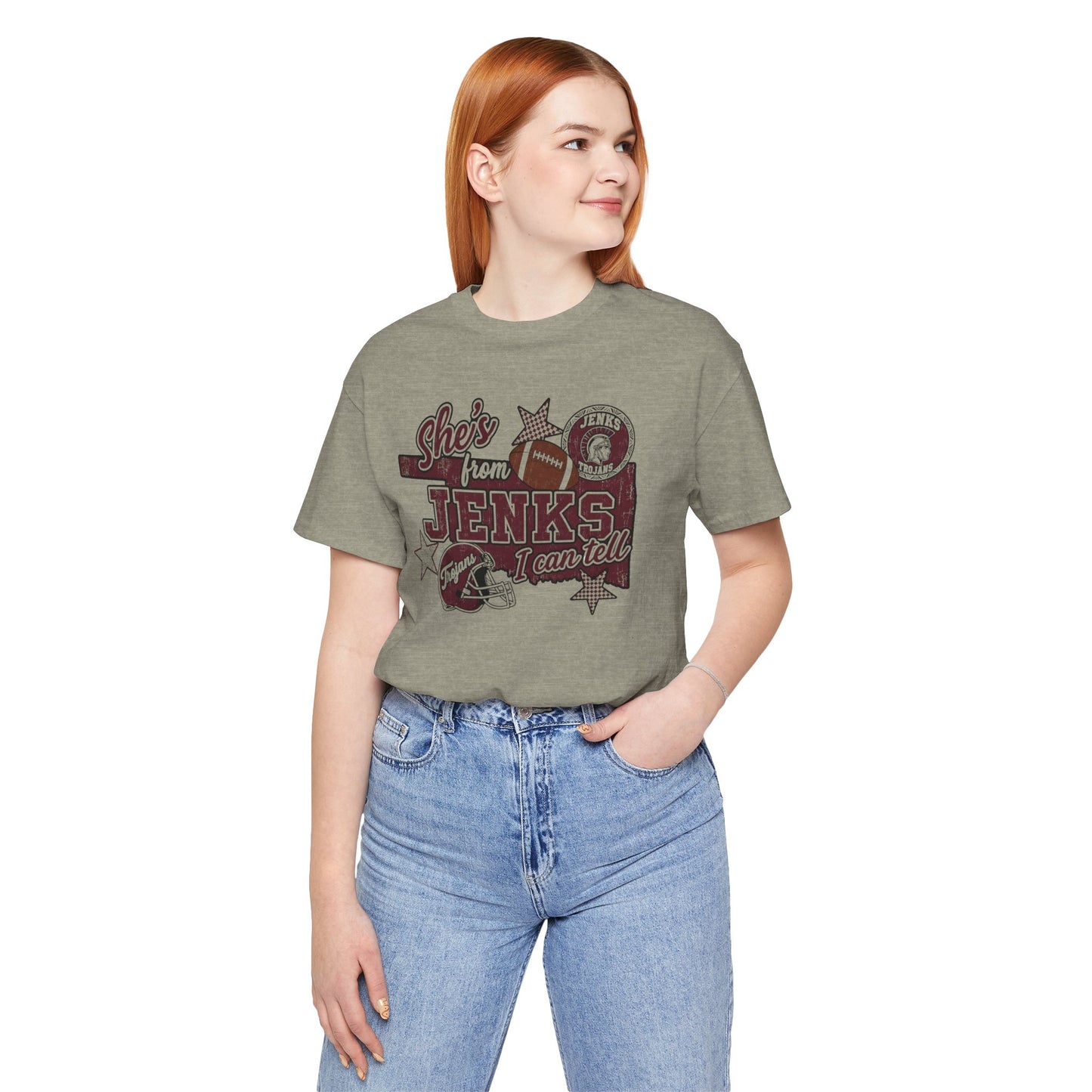 She's from Jenks Tee — Vintage High School Football Graphic T-Shirt