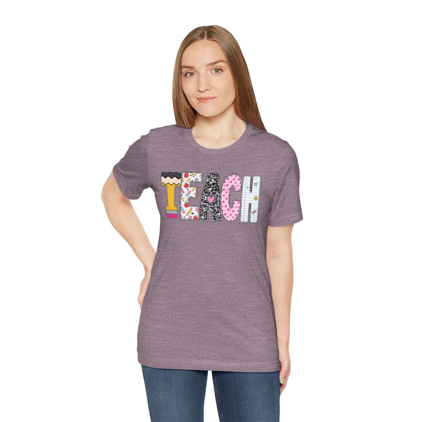 Teach Colorblock Graphic Tee – Cute Patterned Teacher T-Shirt