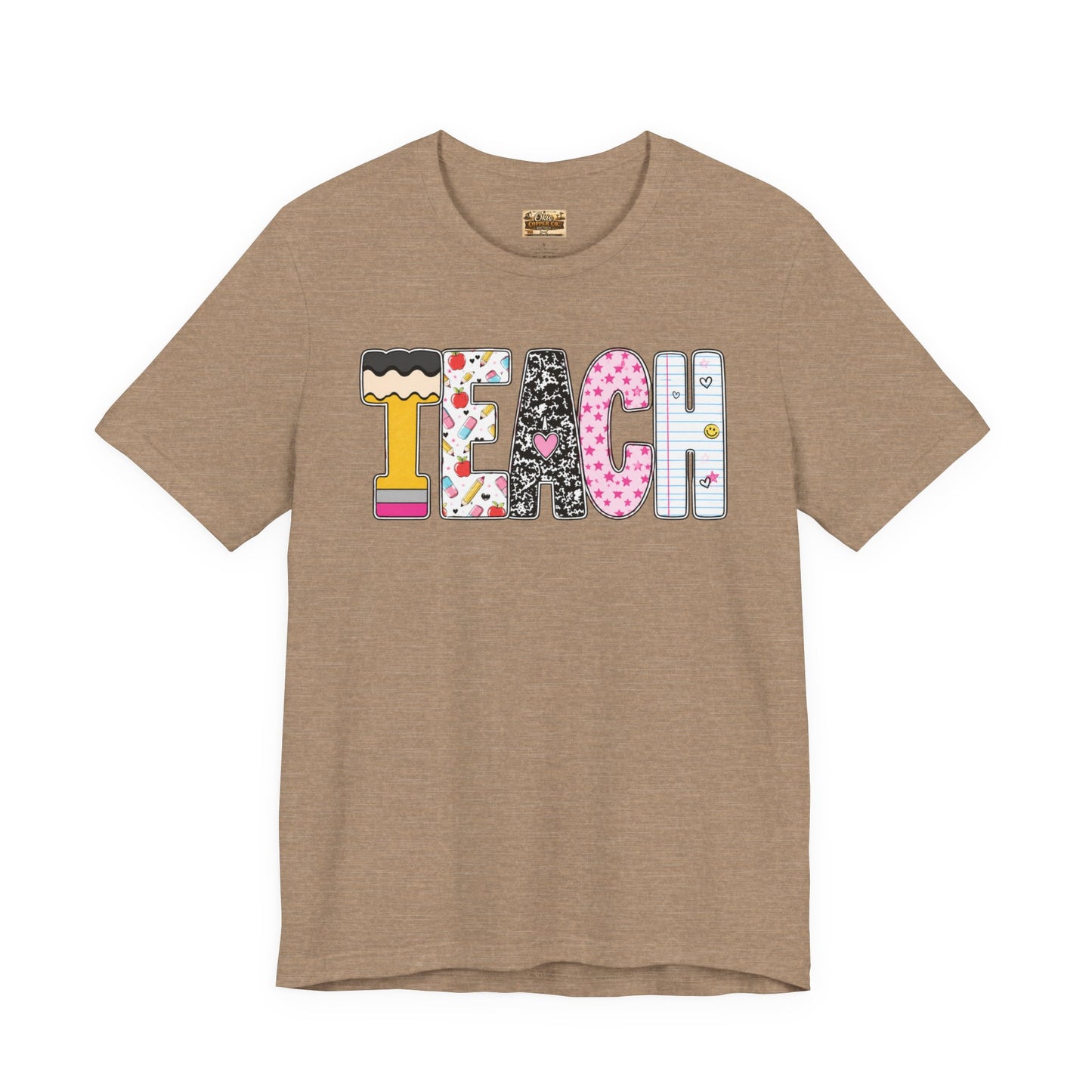 Teach Colorblock Graphic Tee – Cute Patterned Teacher T-Shirt