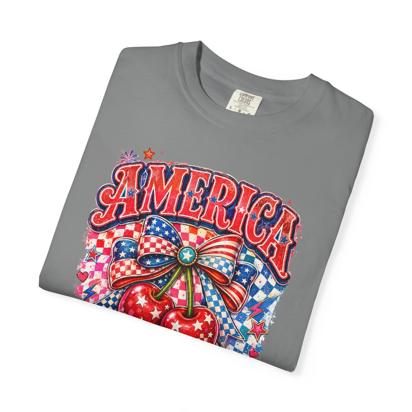 America Cherry Graphic T-Shirt — Patriotic 4th of July Tee