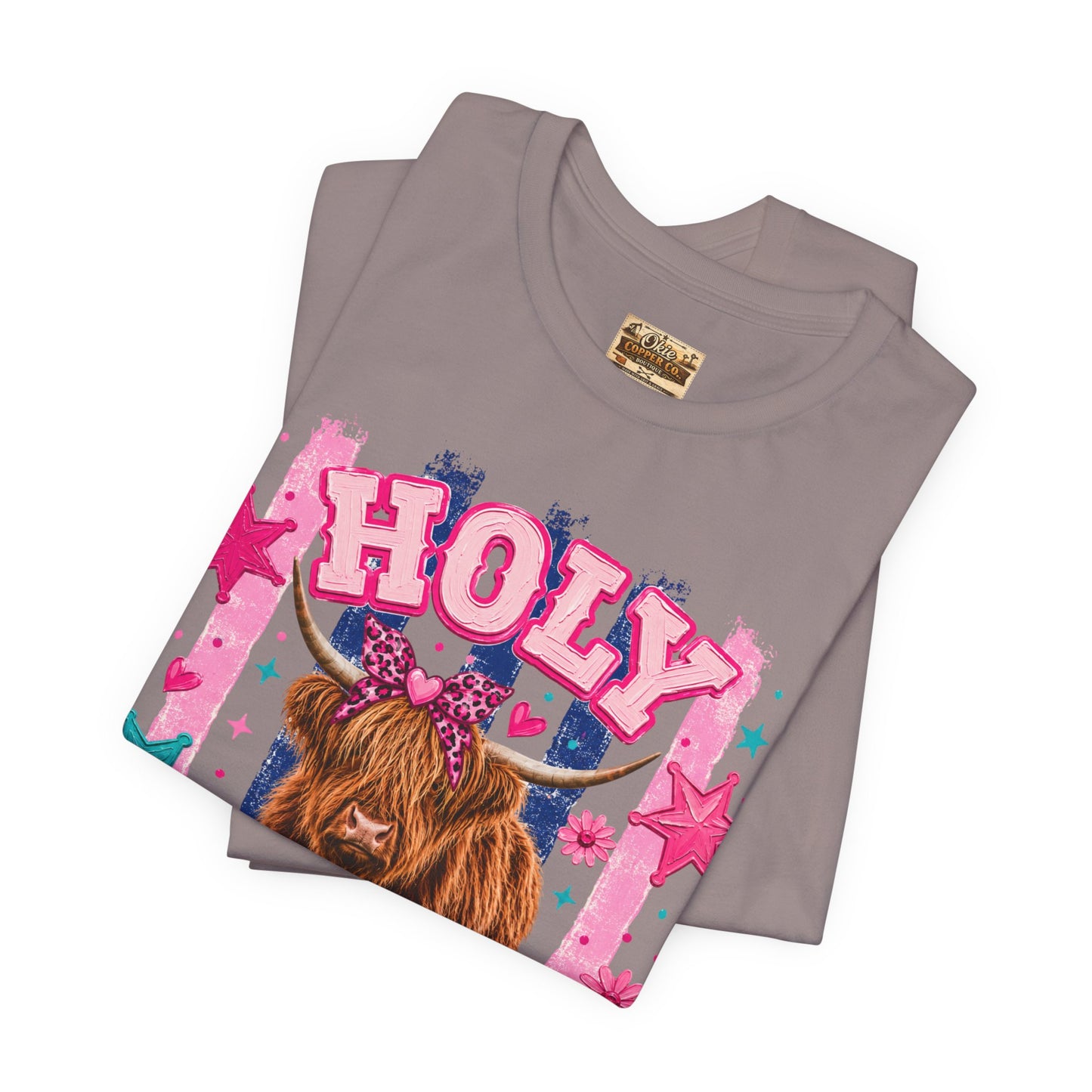 Holy Cow Highland Cow Graphic Tee — Cute Pastel Ranch Shirt