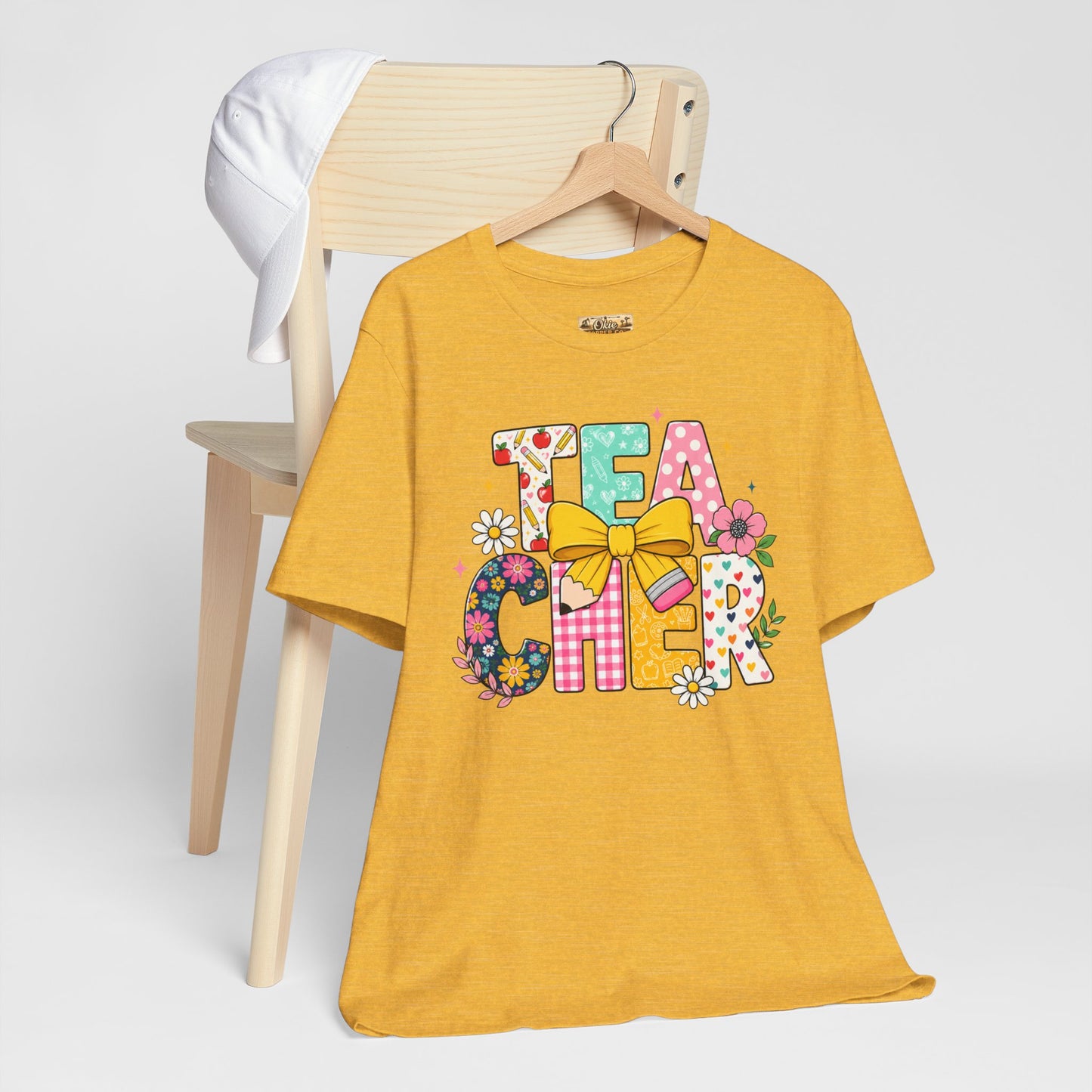 Teacher Floral Bow T-Shirt — Cute 'Teach er' Colorful School Shirt for Teachers