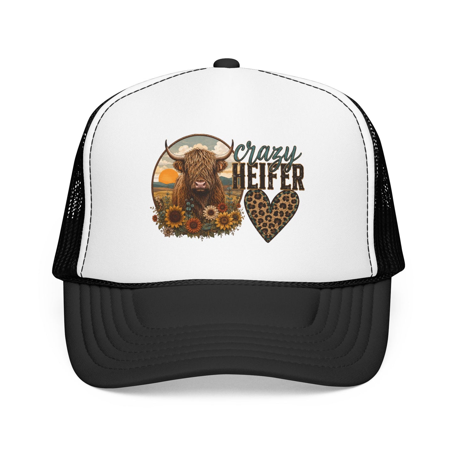 Crazy Heifer Trucker Hat — Sunflower Highland Cow Farm Cap