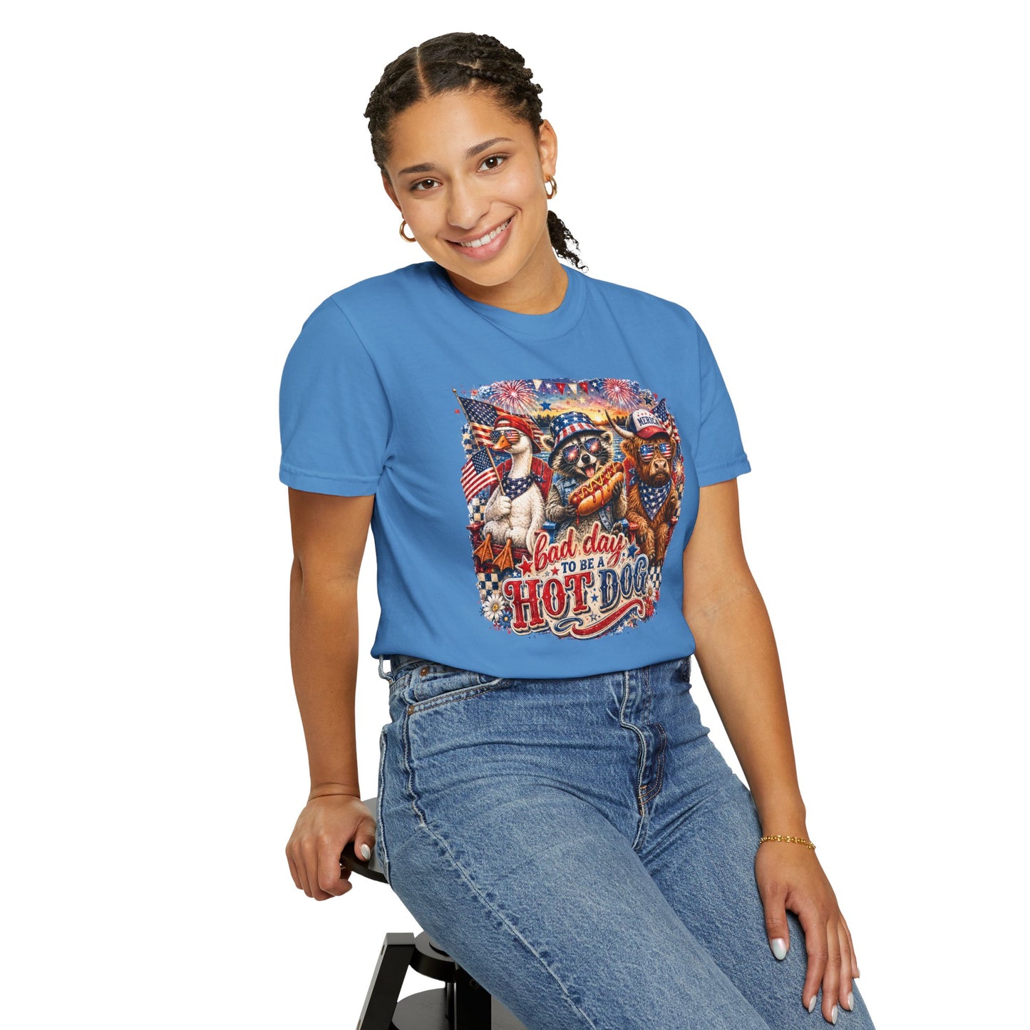 Patriotic 'Born to Be a Hot Dog' Graphic T-Shirt