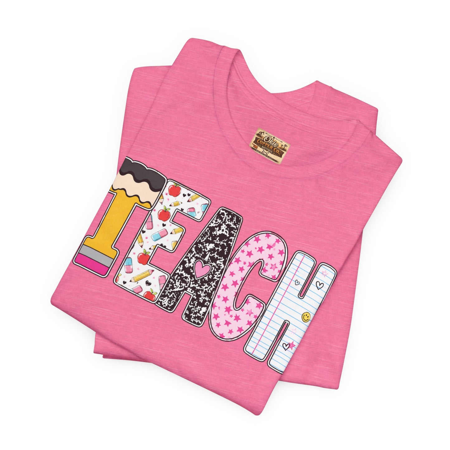 Teach Colorblock Graphic Tee – Cute Patterned Teacher T-Shirt
