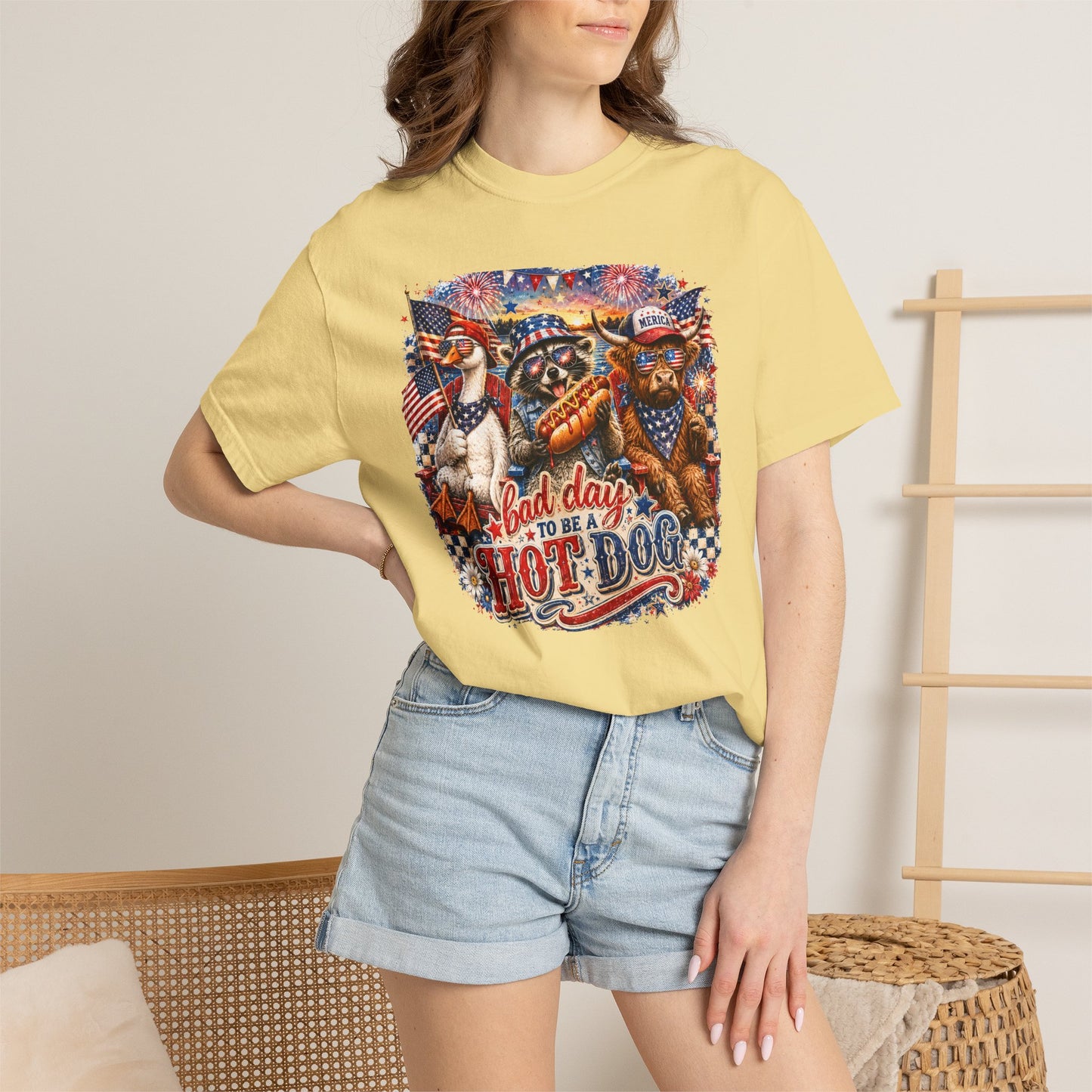 Patriotic 'Born to Be a Hot Dog' Graphic T-Shirt