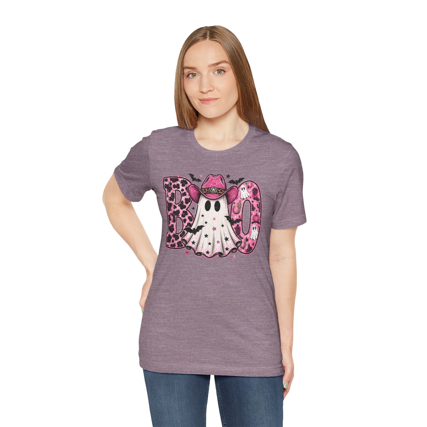 Boo Pink Leopard Ghost Tee — Cute Cowgirl Halloween T-Shirt