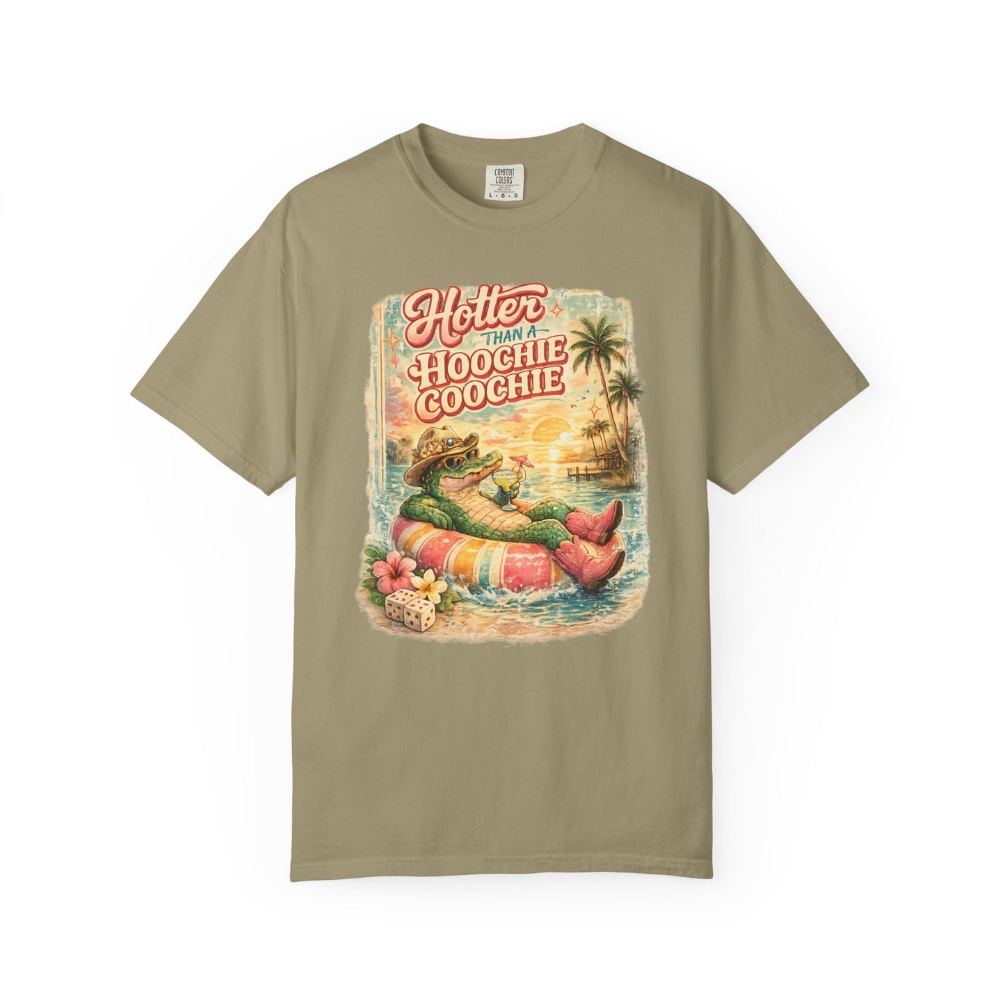 "Hotter Than a Hoochie Coochie" Retro Alligator Beach Graphic