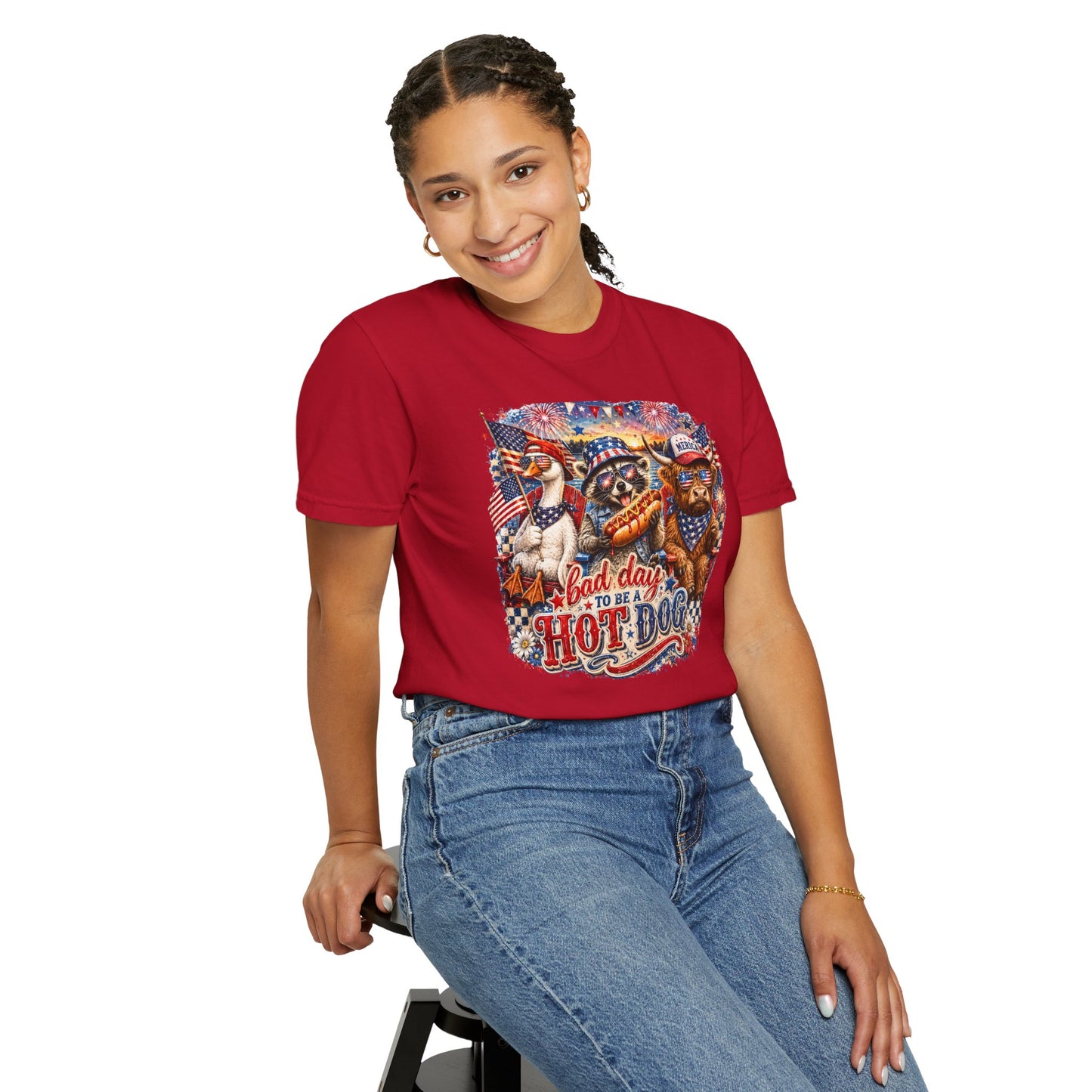 Patriotic 'Born to Be a Hot Dog' Graphic T-Shirt
