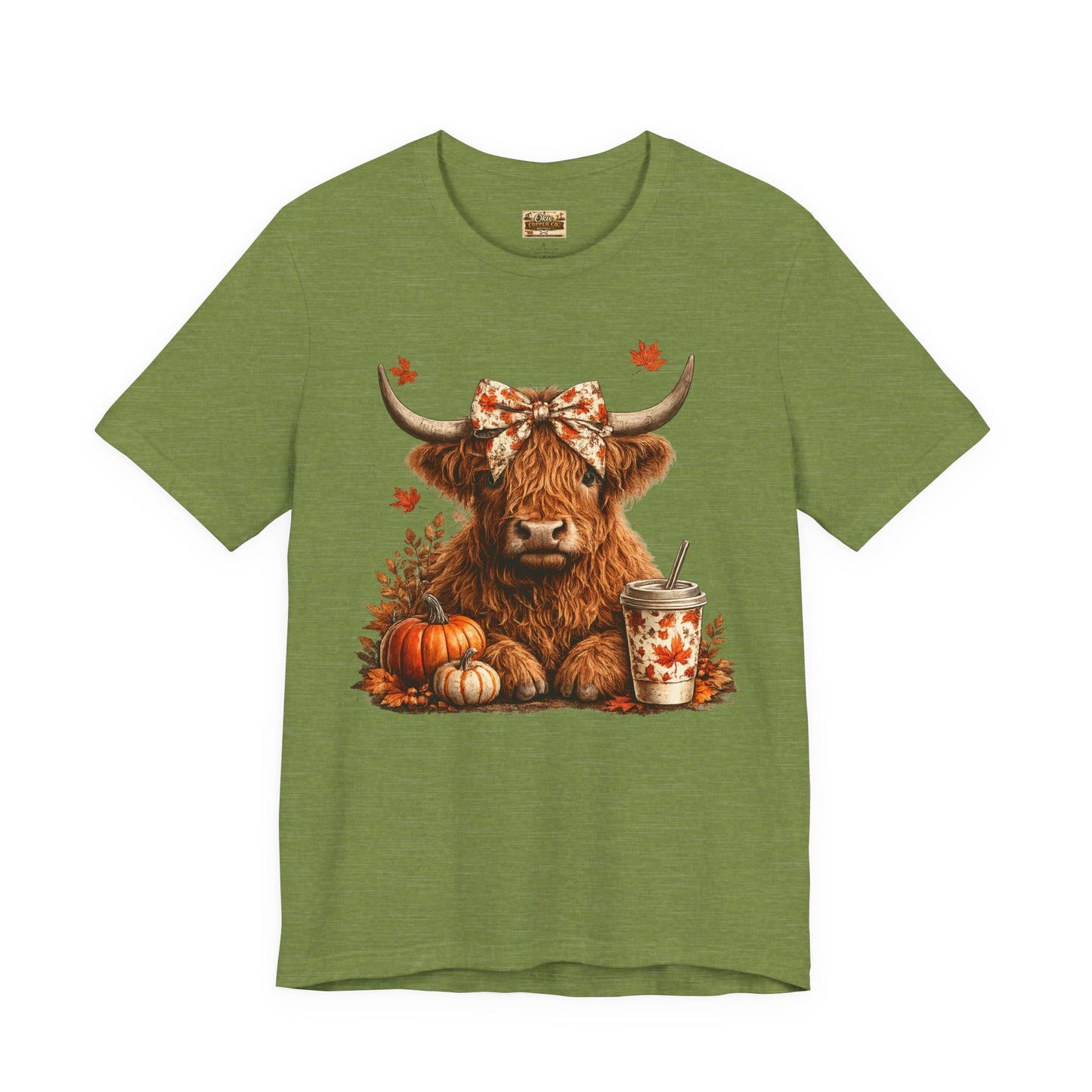 Autumn Highland Cow Tee — Fall Pumpkin Latte Graphic T-Shirt
