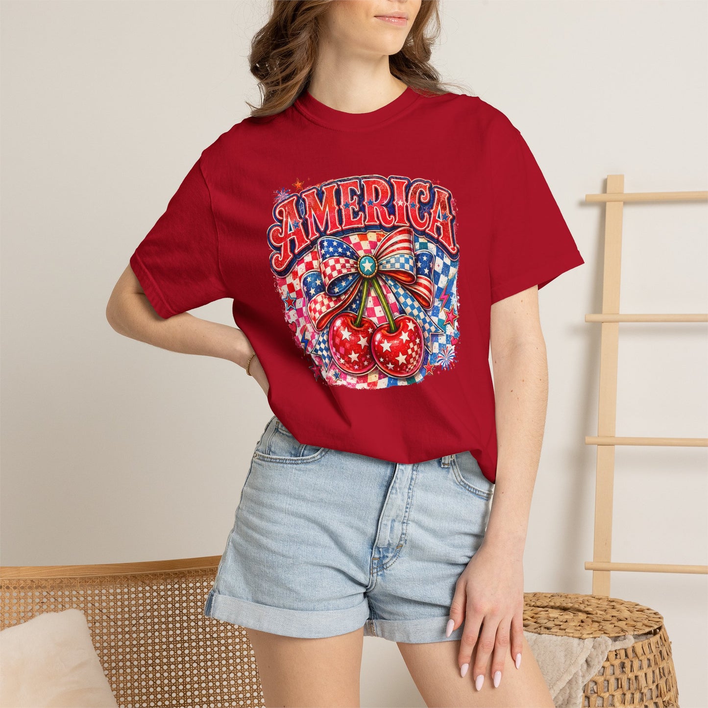 America Cherry Graphic T-Shirt — Patriotic 4th of July Tee
