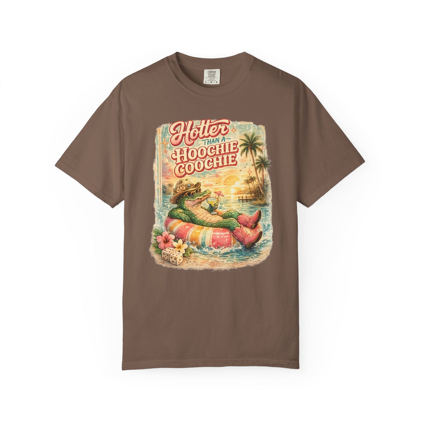 "Hotter Than a Hoochie Coochie" Retro Alligator Beach Graphic