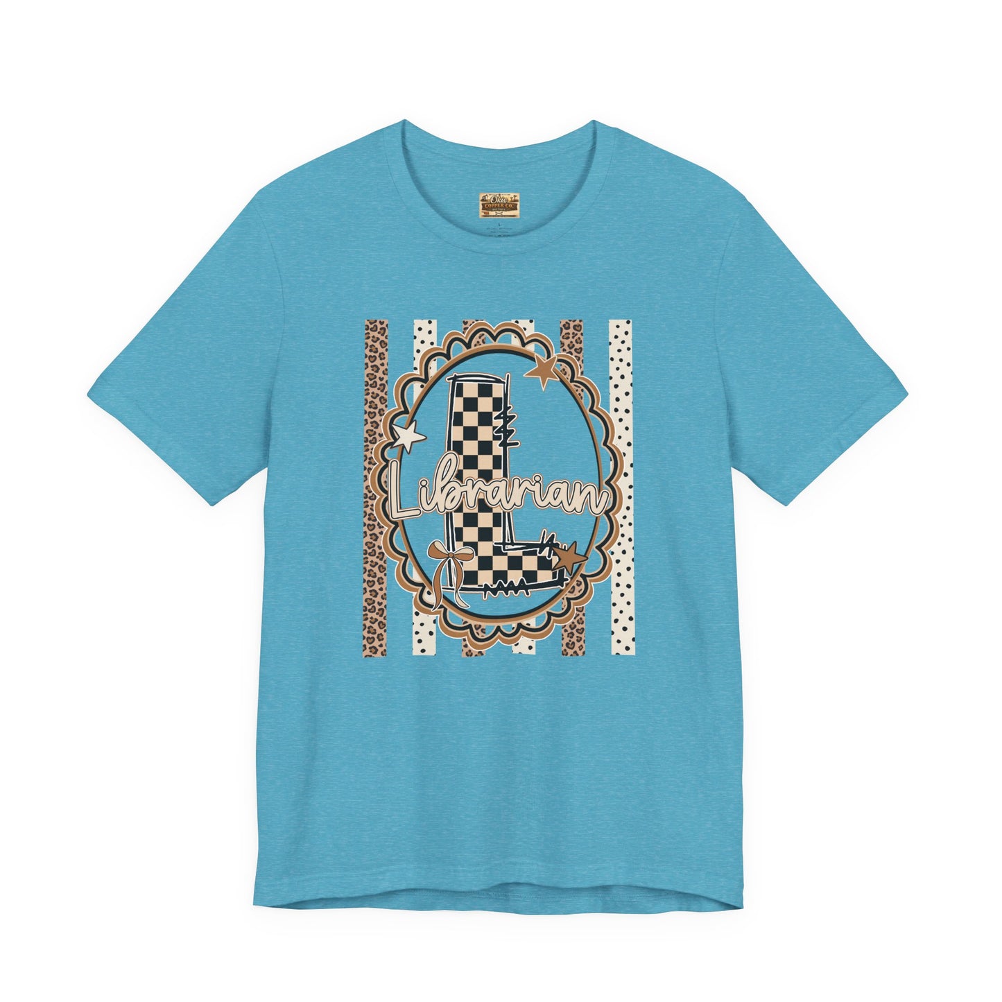 Librarian Checkerboard Letter L Tee — Vintage Booklover Graphic T-Shirt