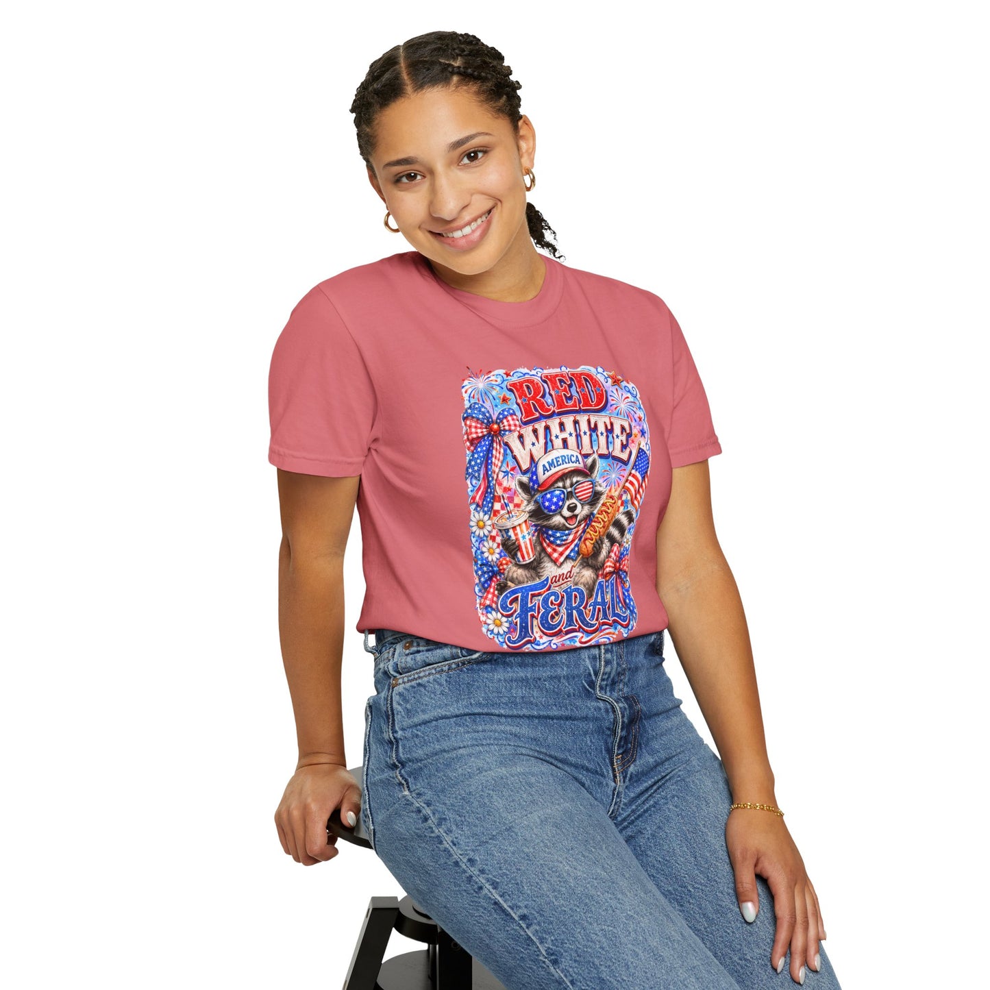 Patriotic "Red White Feral" Graphic T-Shirt