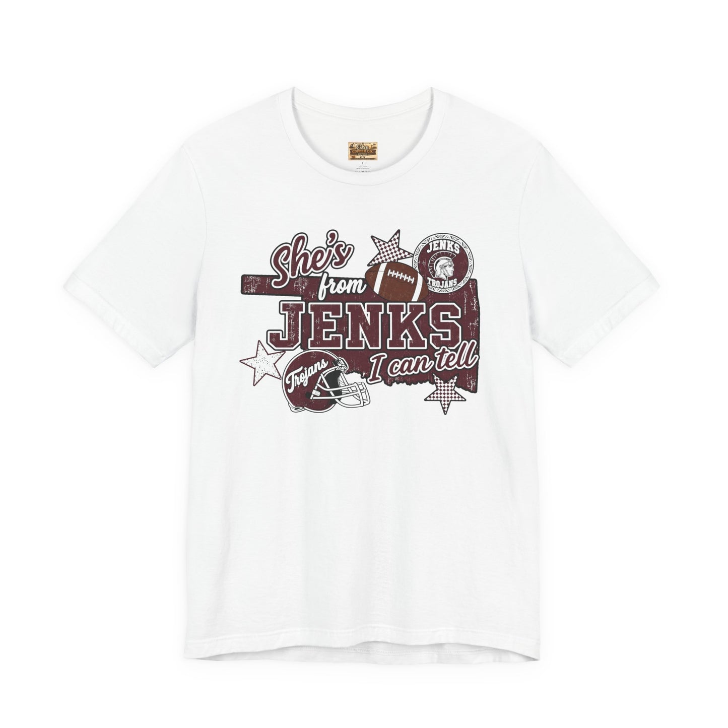 She's from Jenks Tee — Vintage High School Football Graphic T-Shirt