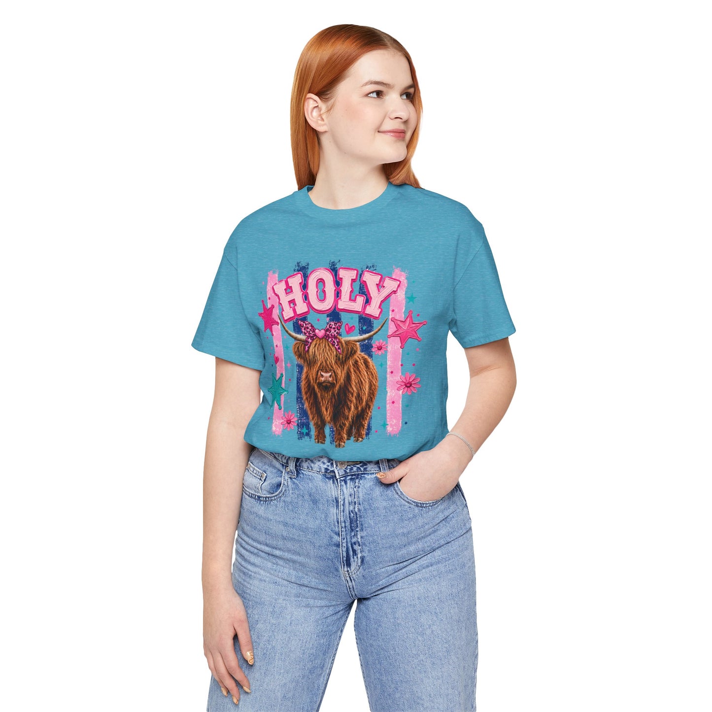 Holy Cow Highland Cow Graphic Tee — Cute Pastel Ranch Shirt